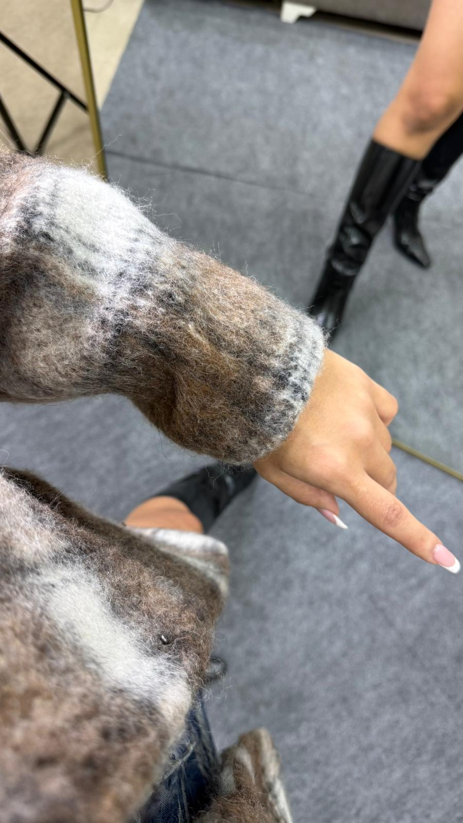 Kadın Ekoseli Çıtçıt Kapamalı Kaşe Ceket