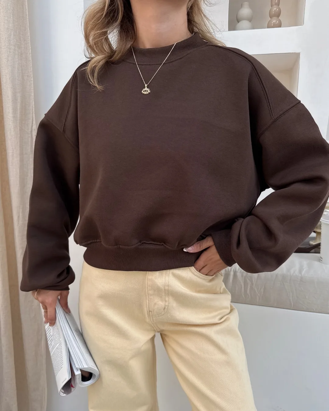 Bisiklet Yaka Basic Oversize Sweatshirt
