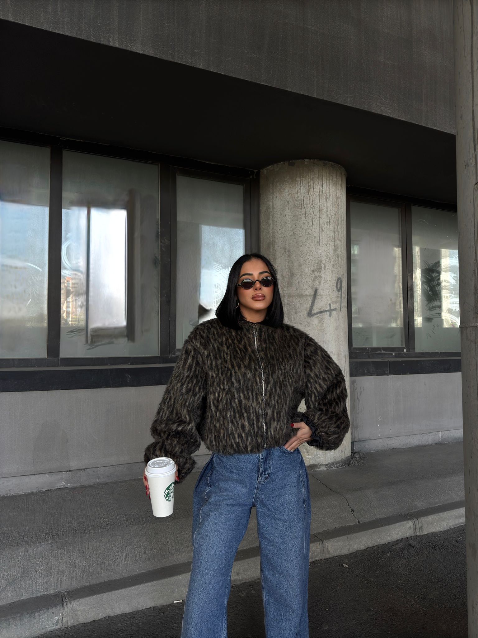 Leopar Desenli Astarlı Tüylü Fermuarlı Ceket