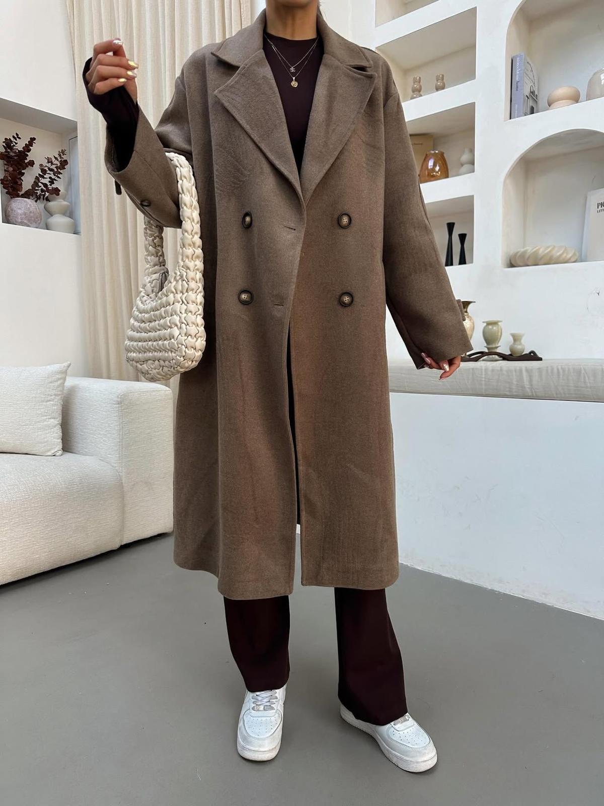 Premium Uzun Kaşe Kaban - kahverengi