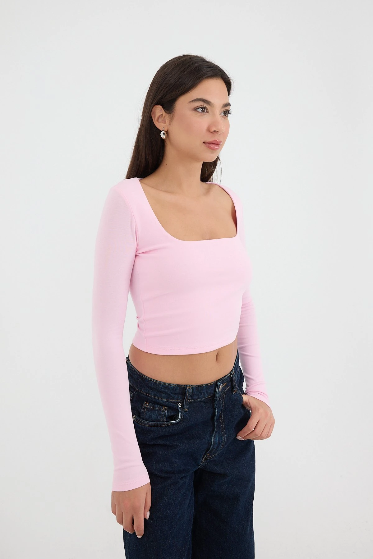 Kare Yaka Basic Crop Bluz