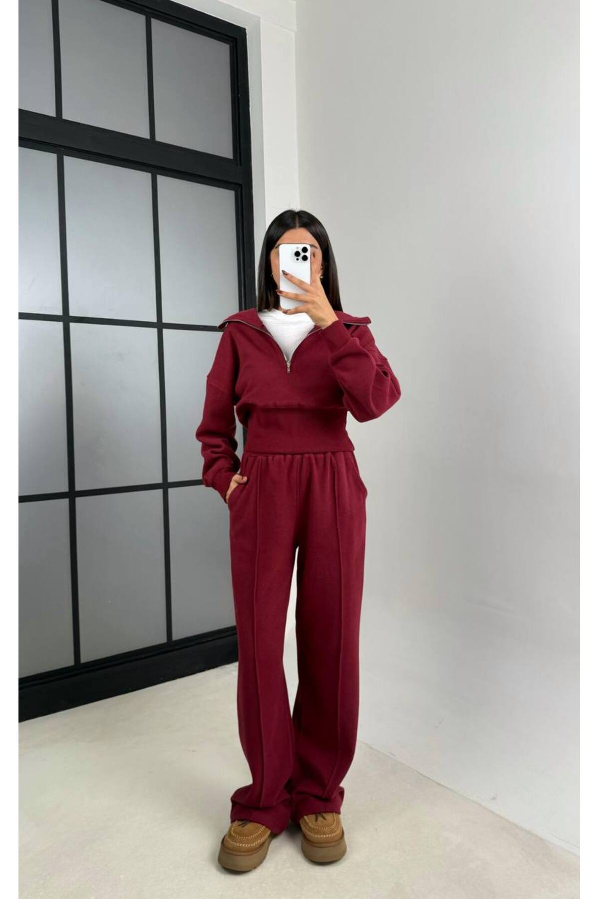 Kadın Selanik Kumaş 3'lü Takım Sweatshirt Pantalon Tshirt