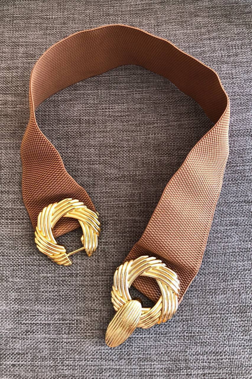 Toka Detaylı Lastikli Kadın Bel Kemeri - kahverengi