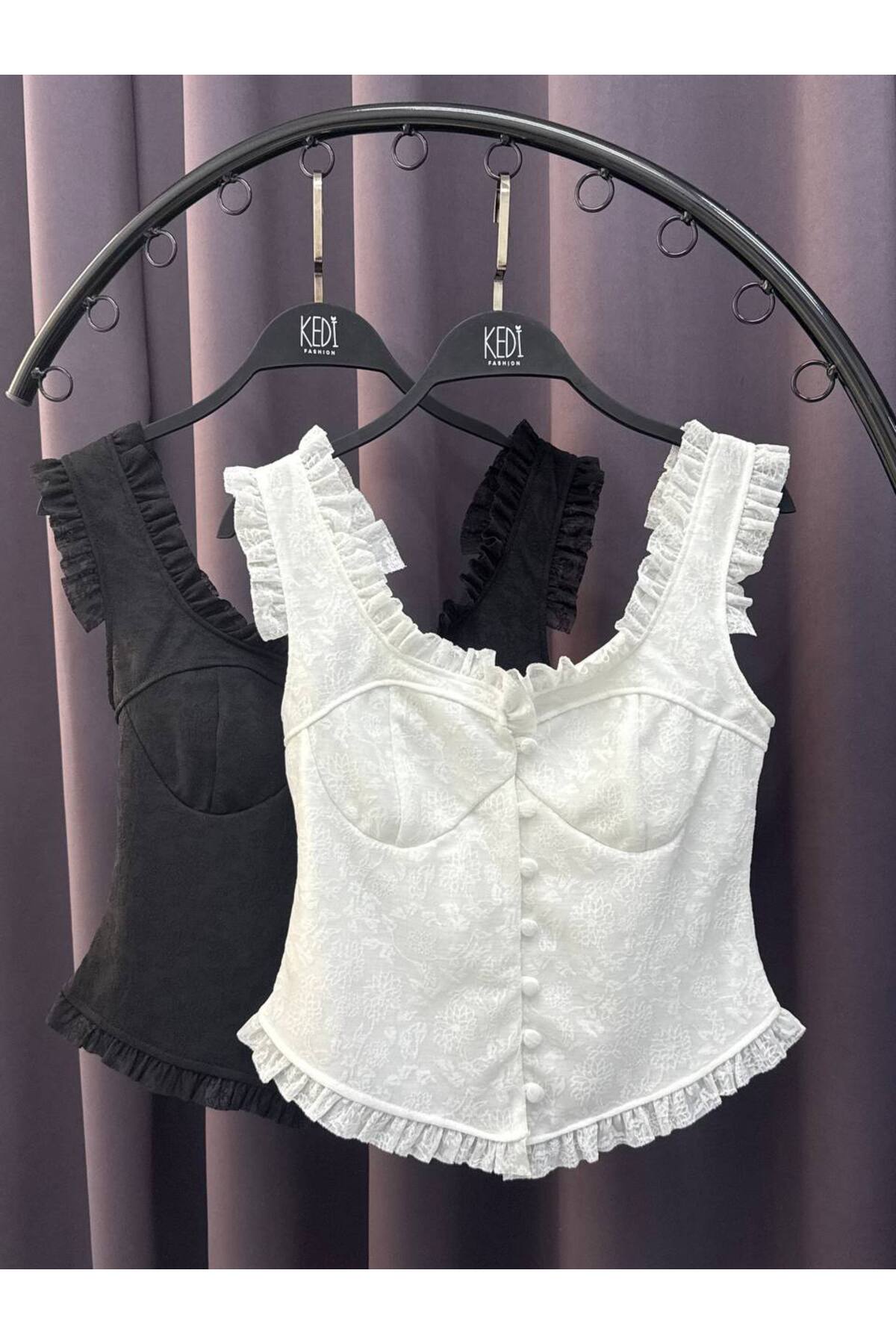 Trend Dantel Detaylı Korse Bluz - beyaz