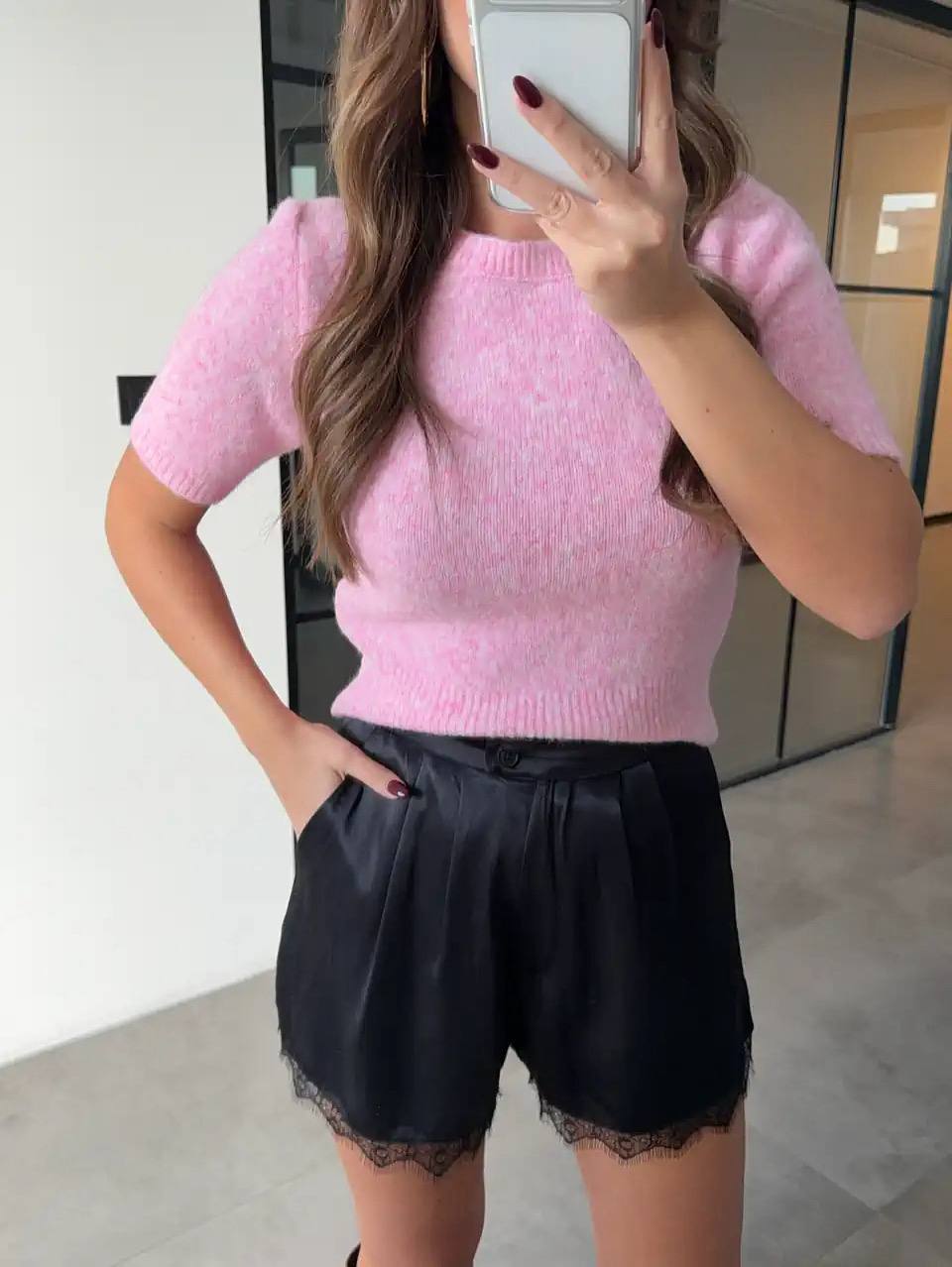 Sakallı Crop Kazak - pembe