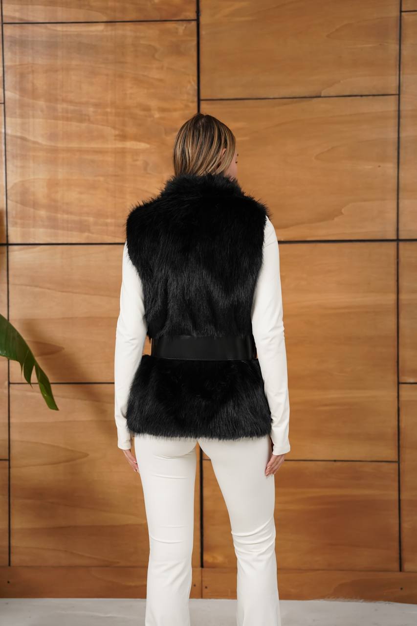 Kadın Kemerli Premium Kürk Yelek