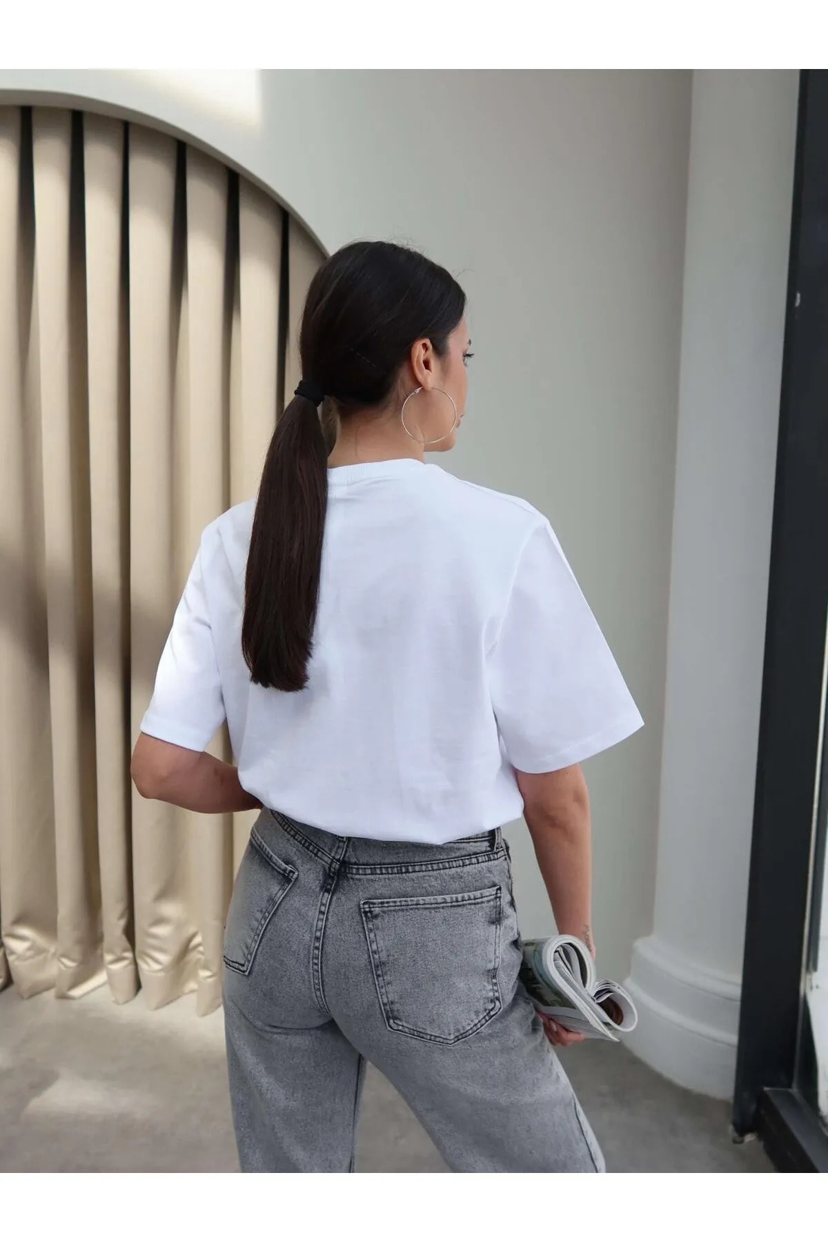 Kadın Basic Logo Detaylı Kısa Kol T-Shirt