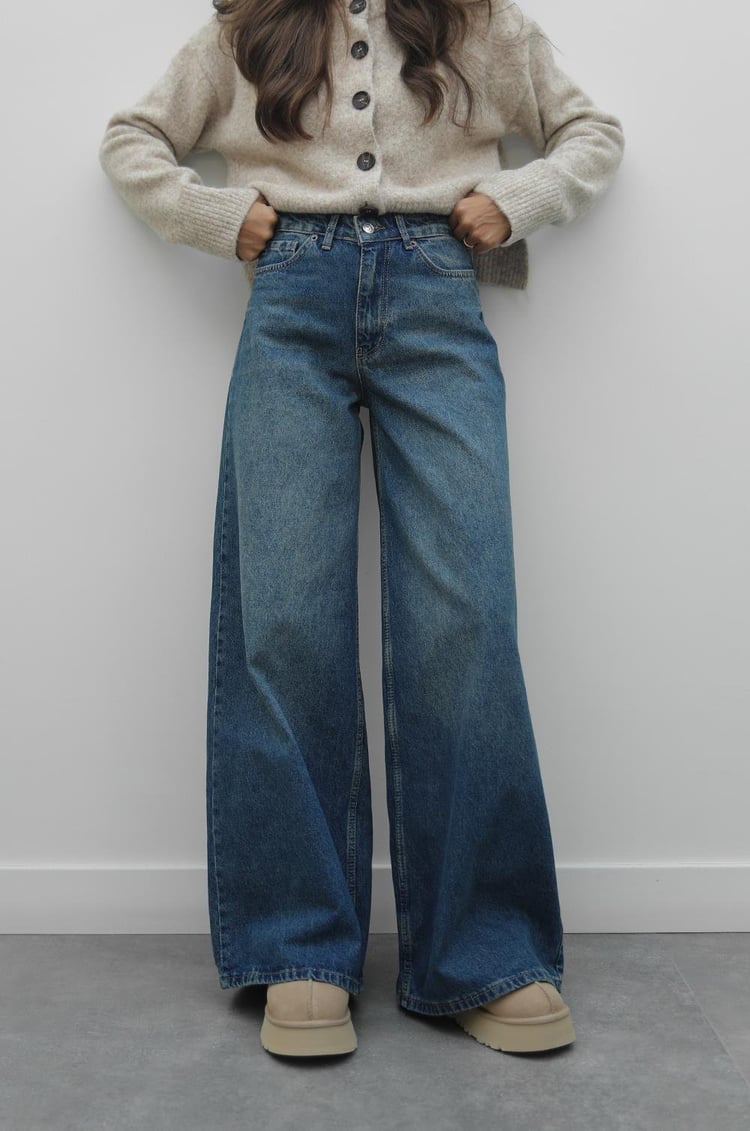 Kadın Mavi Mona Wide Leg Jean - koyu taşlanmış mavi