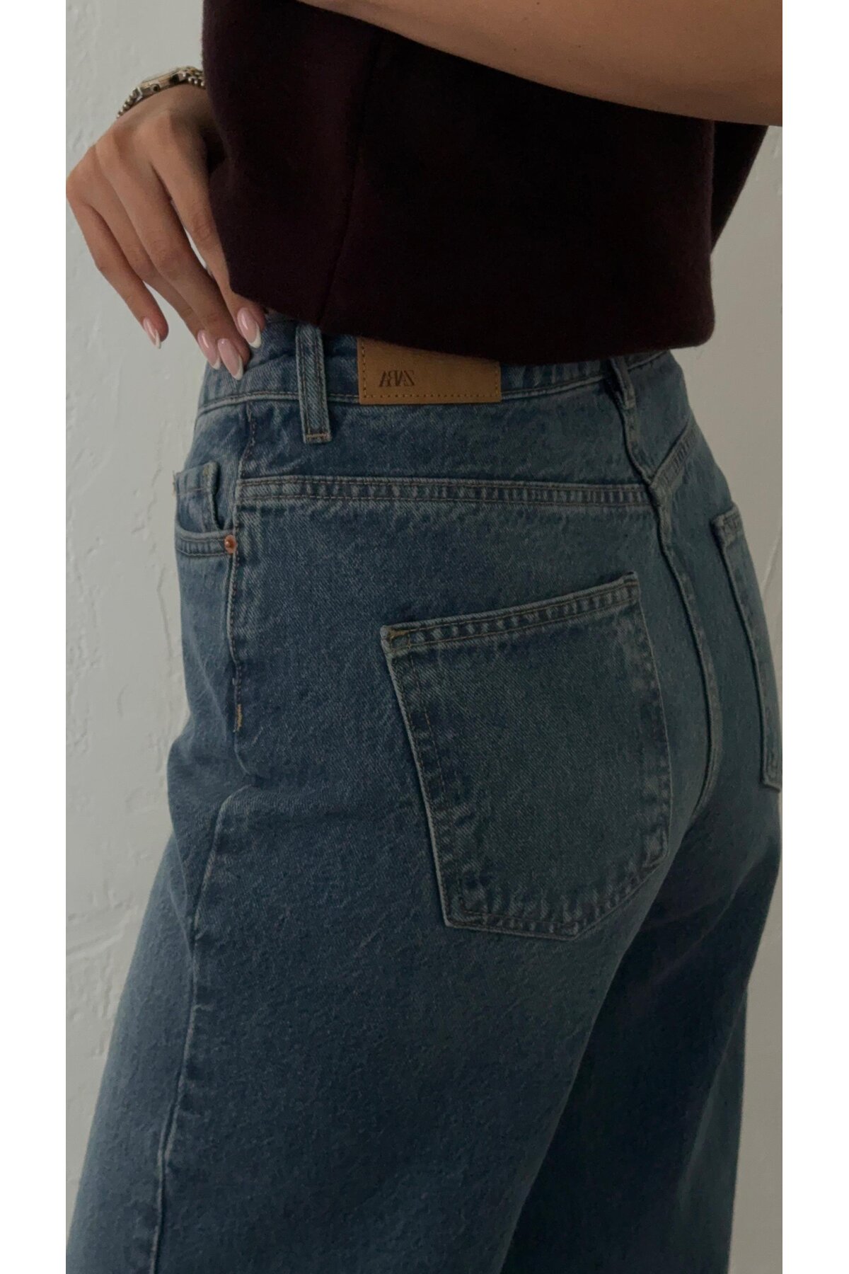 Kadın Mavi Yüksek Bel Straight Jean