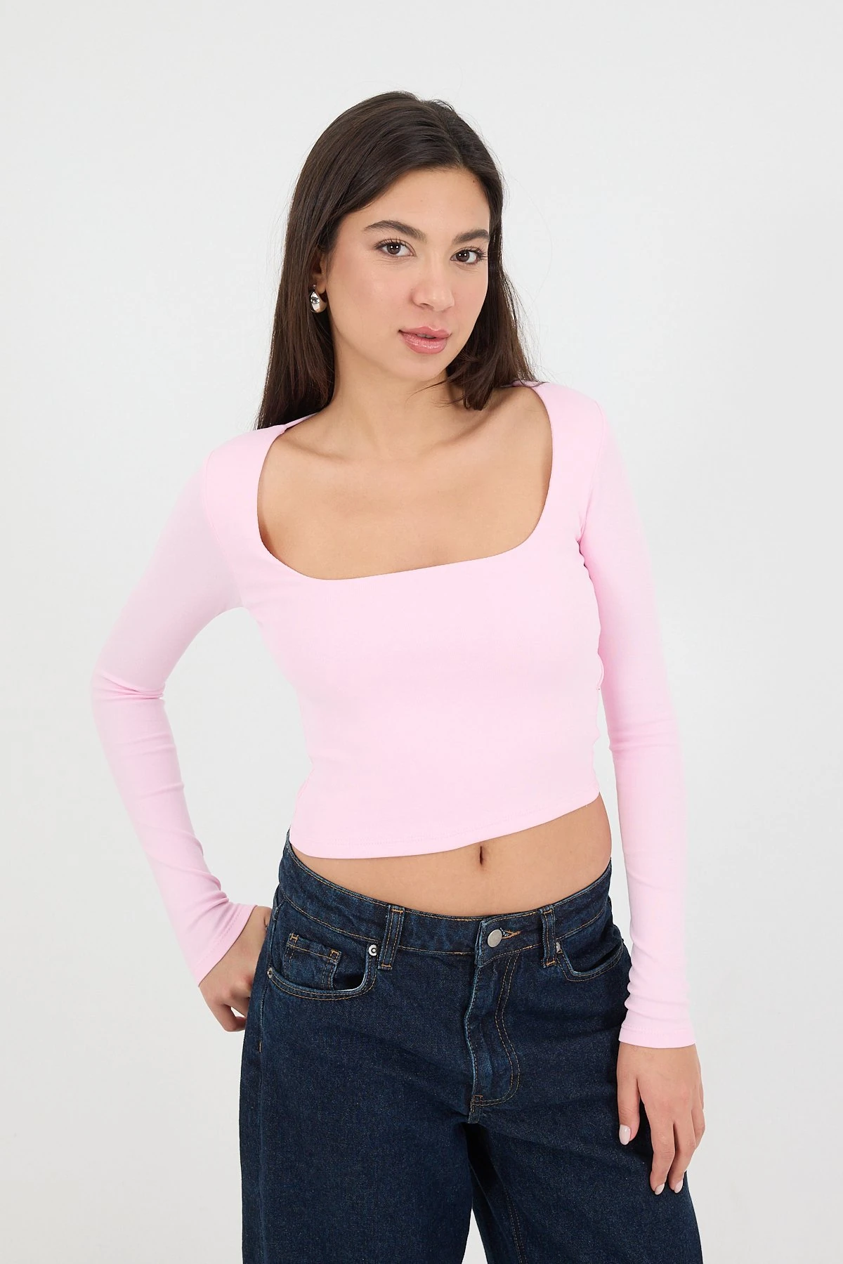 Kare Yaka Basic Crop Bluz