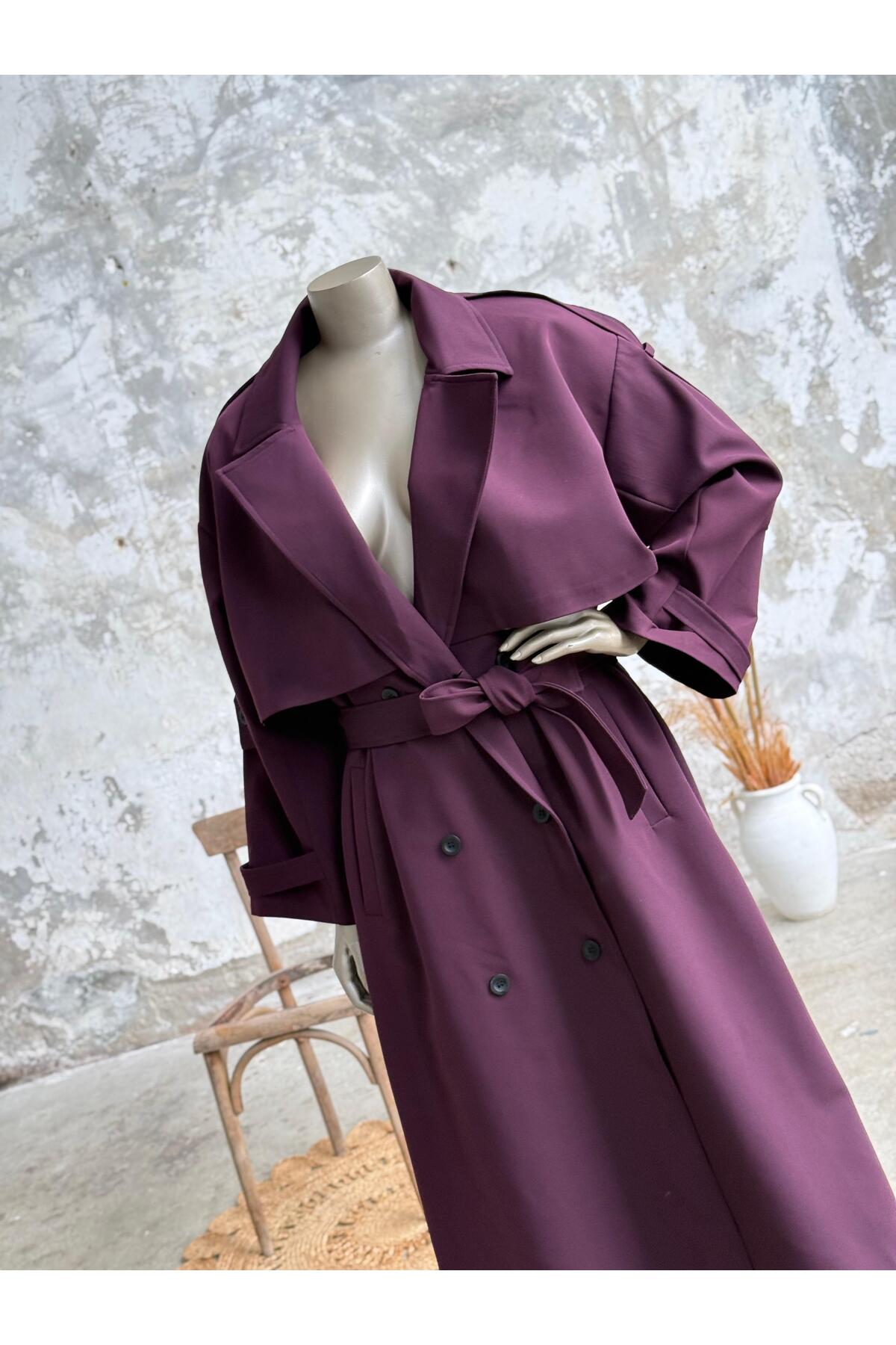 Karamel Tokalı Premium Oversize Trenç