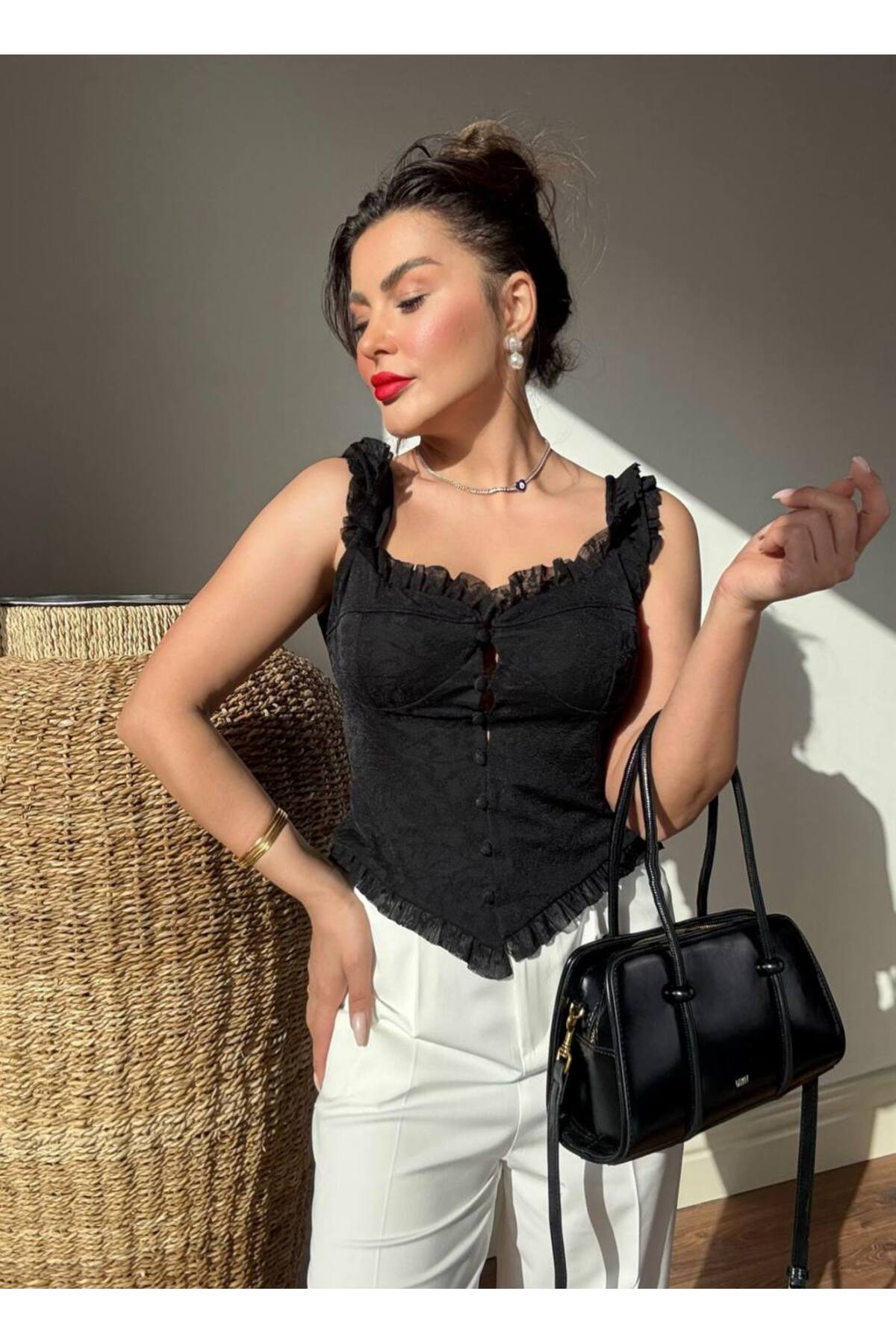 Trend Dantel Detaylı Korse Bluz - siyah