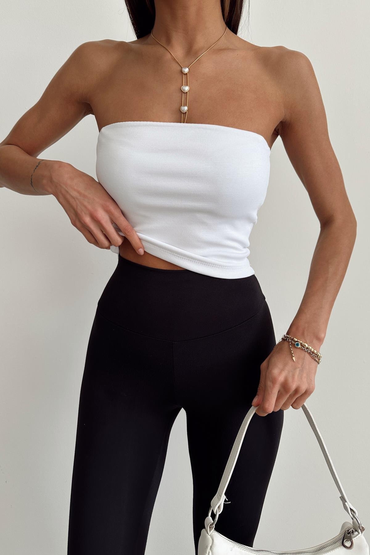 Kadın Basic Straplez Pamuklu T-shirt