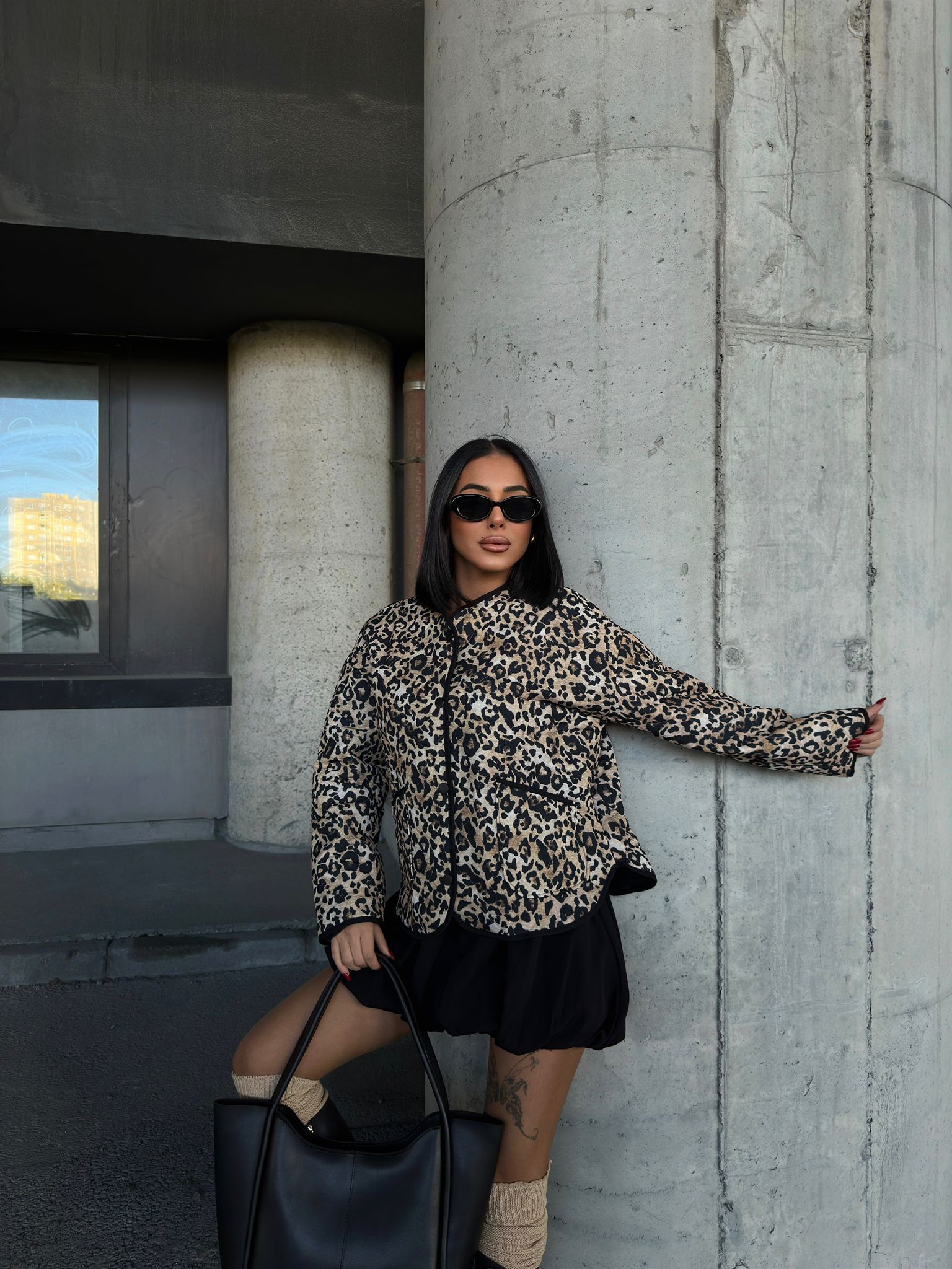 Leopar Desenli Kapitone Ceket