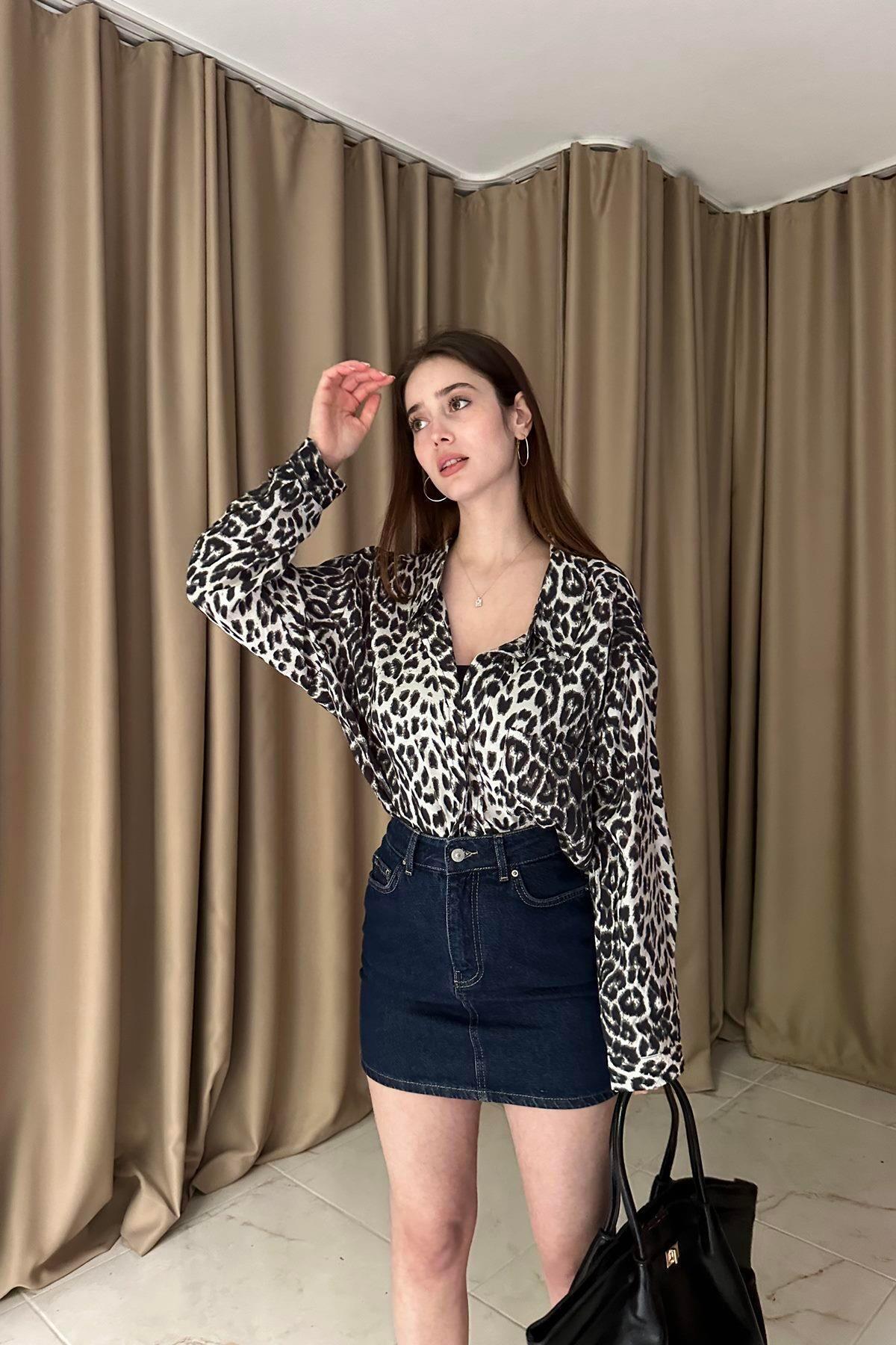 LEOPAR DESEN OVERSİZE GÖMLEK