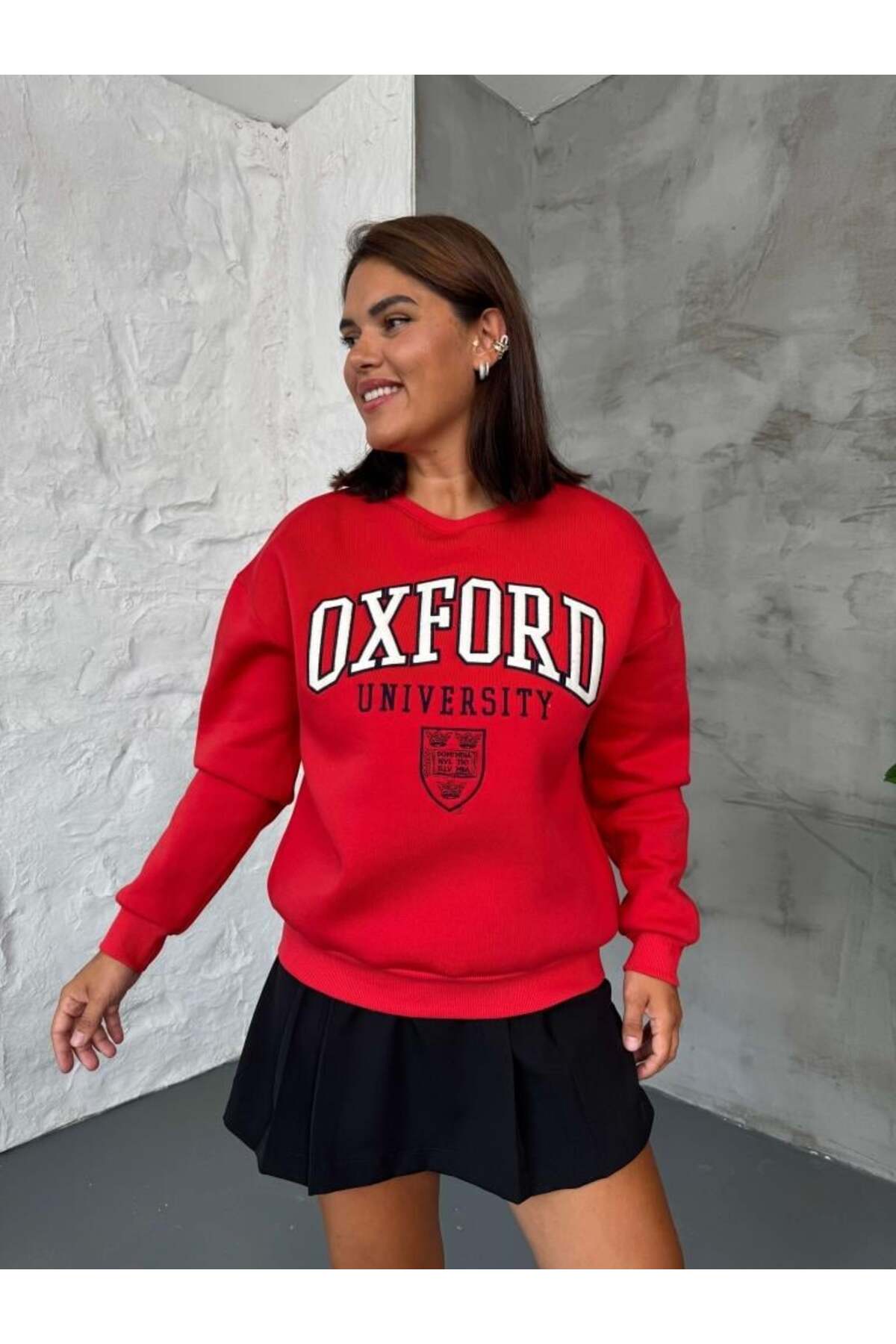 Oxford Nakışlı Bisiklet Yaka Sweatshirt