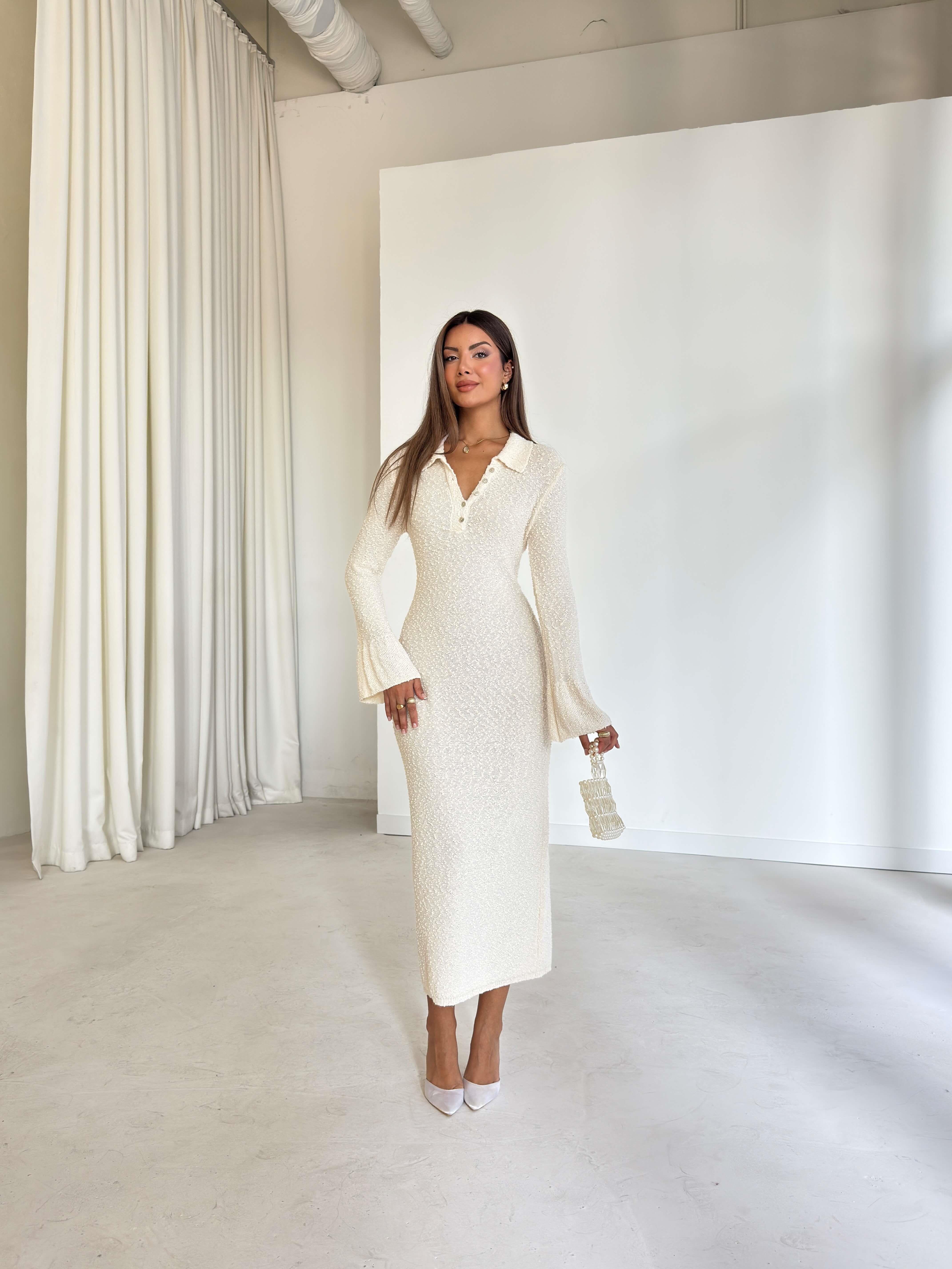 Düğme Detaylı Maxi Boy Lisa Taş Kadın Elbise