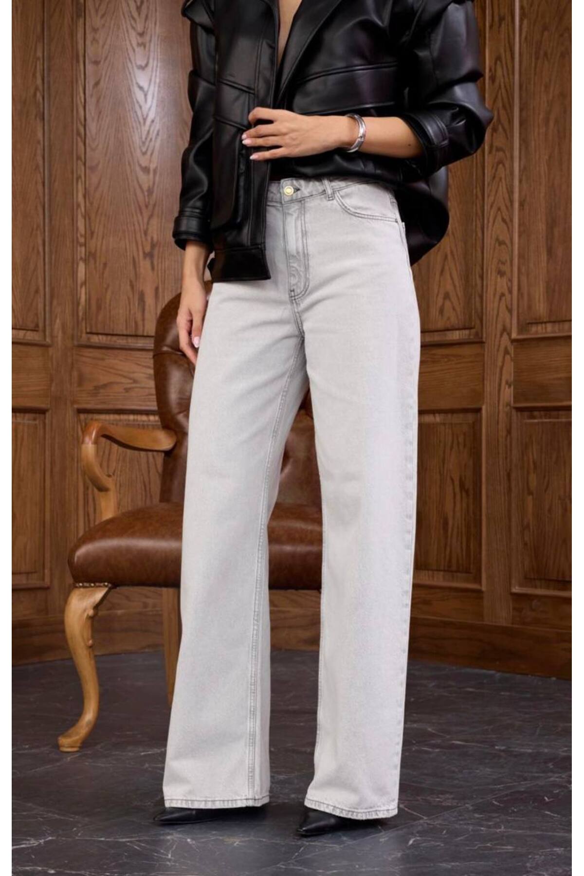Kadın Orjinal Marka Gri Straight Jean