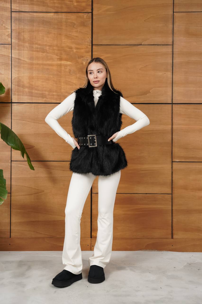 Kadın Kemerli Premium Kürk Yelek