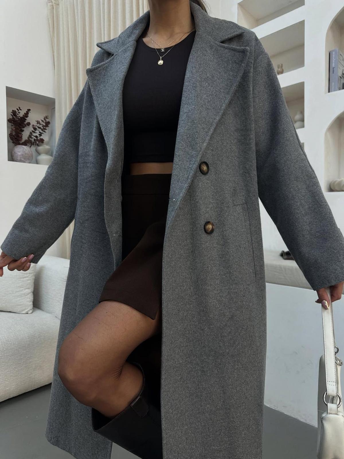 Premium Uzun Kaşe Kaban - gri