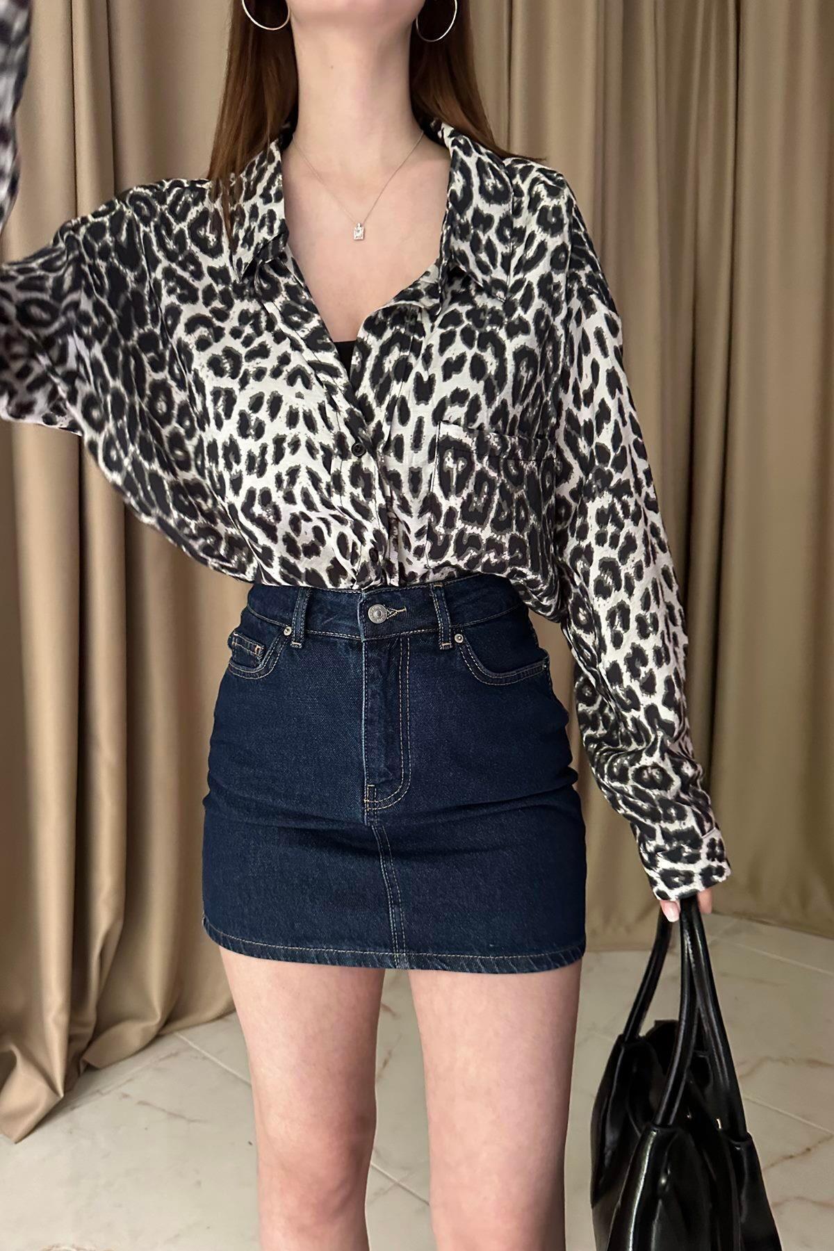 LEOPAR DESEN OVERSİZE GÖMLEK