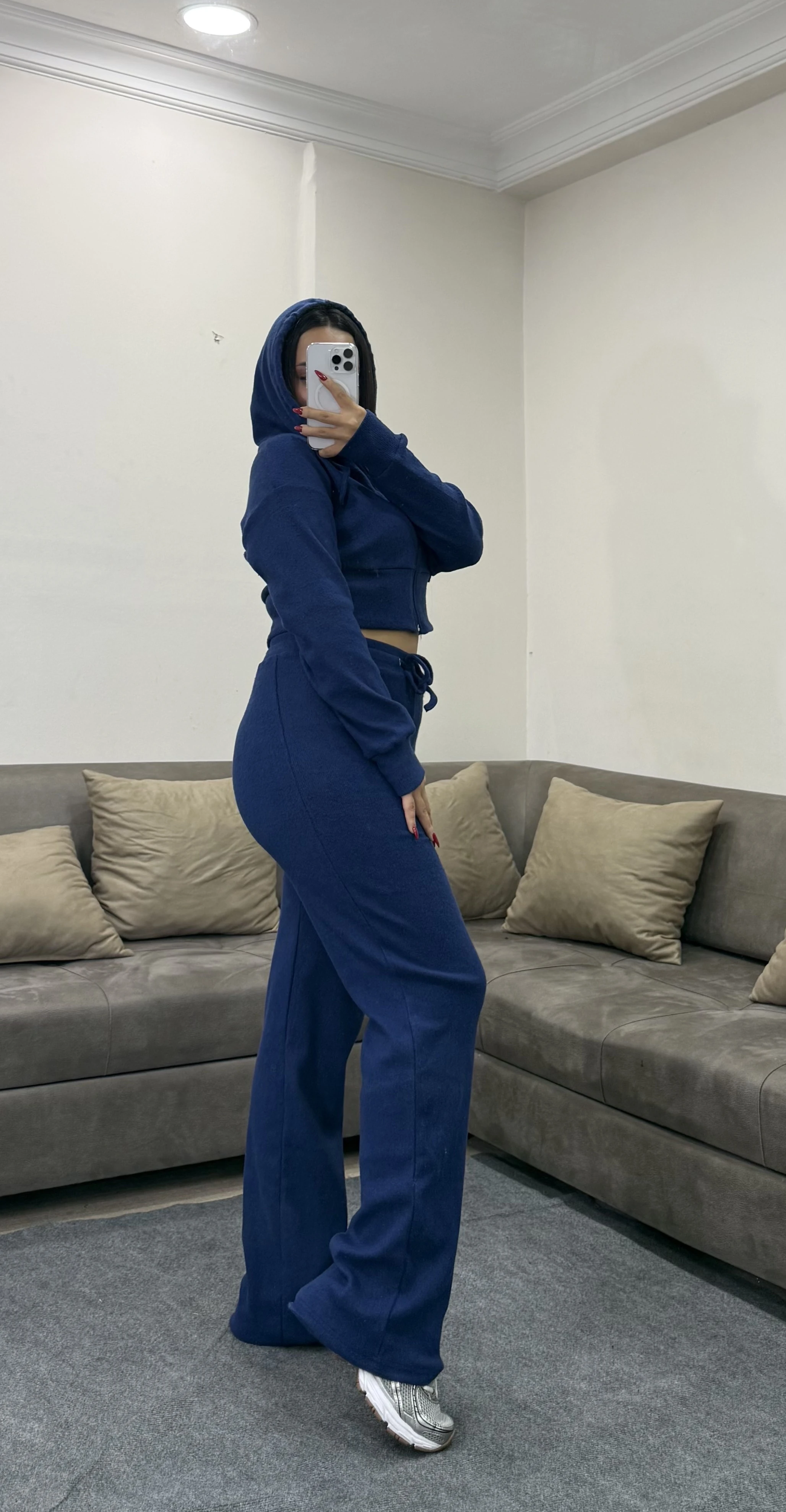 Selanik Kumaş Fermuarlı Kapüşonlu Sweatshirt Eşofman Takım