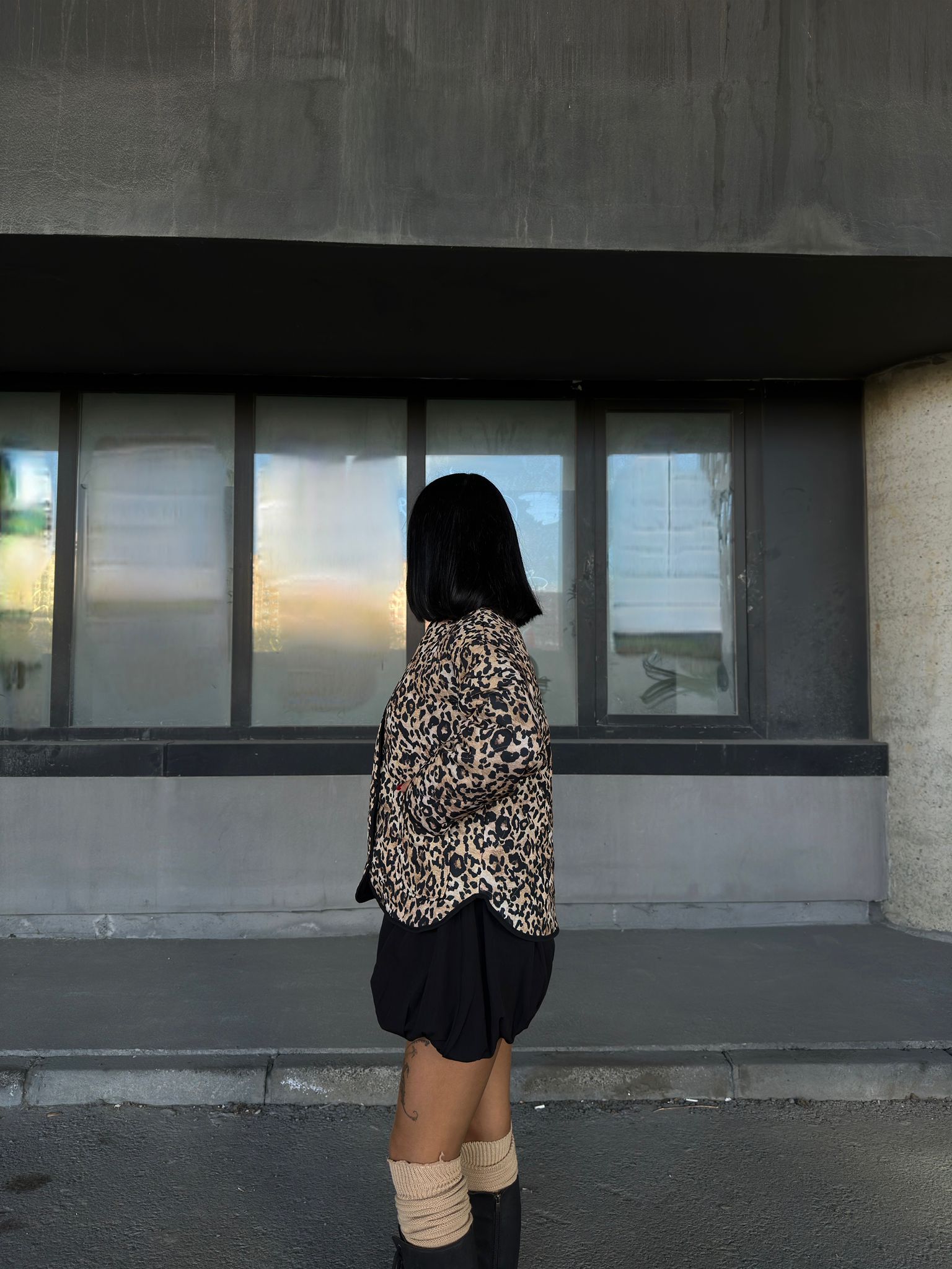 Leopar Desenli Kapitone Ceket