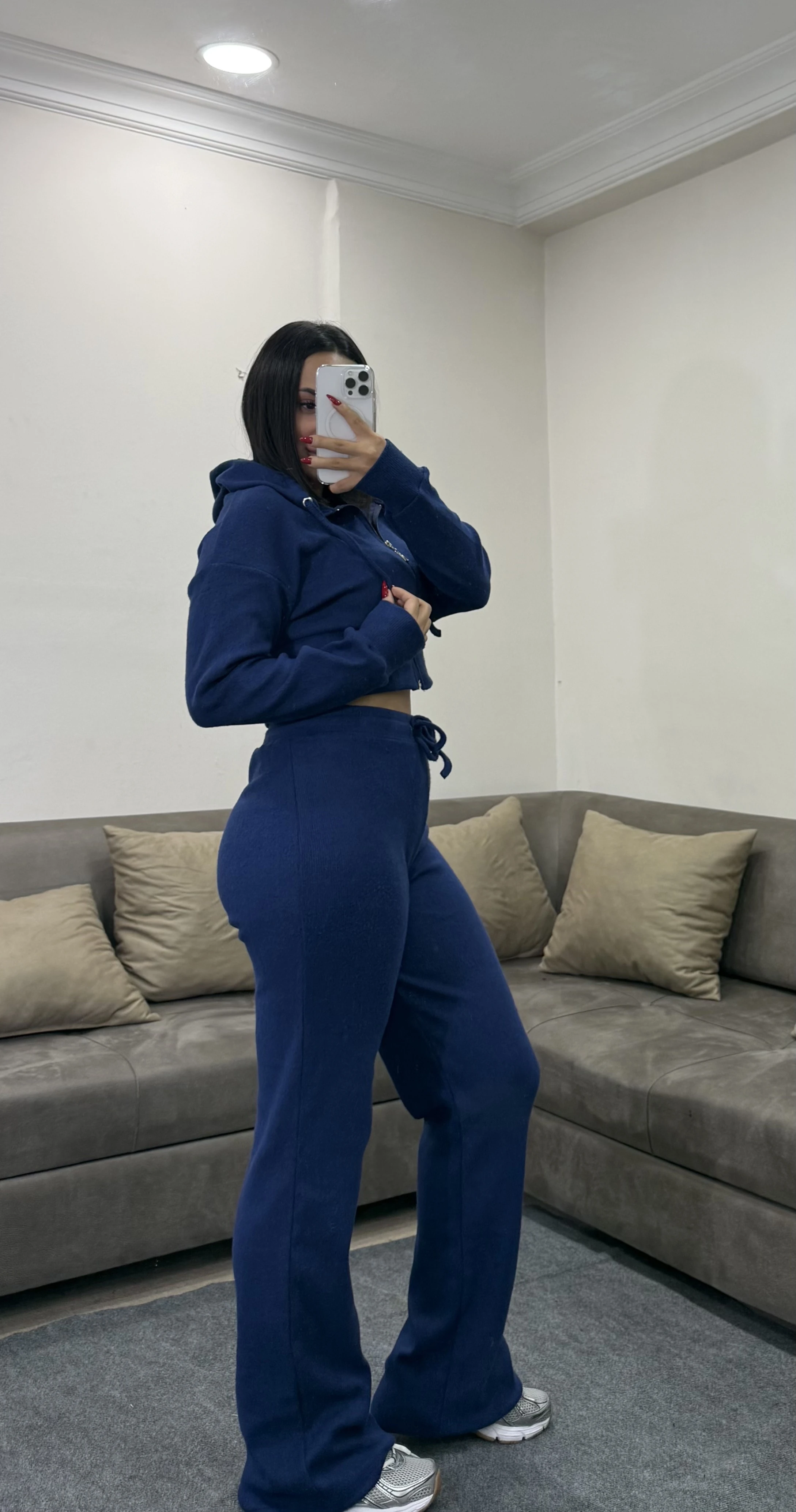 Selanik Kumaş Fermuarlı Kapüşonlu Sweatshirt Eşofman Takım