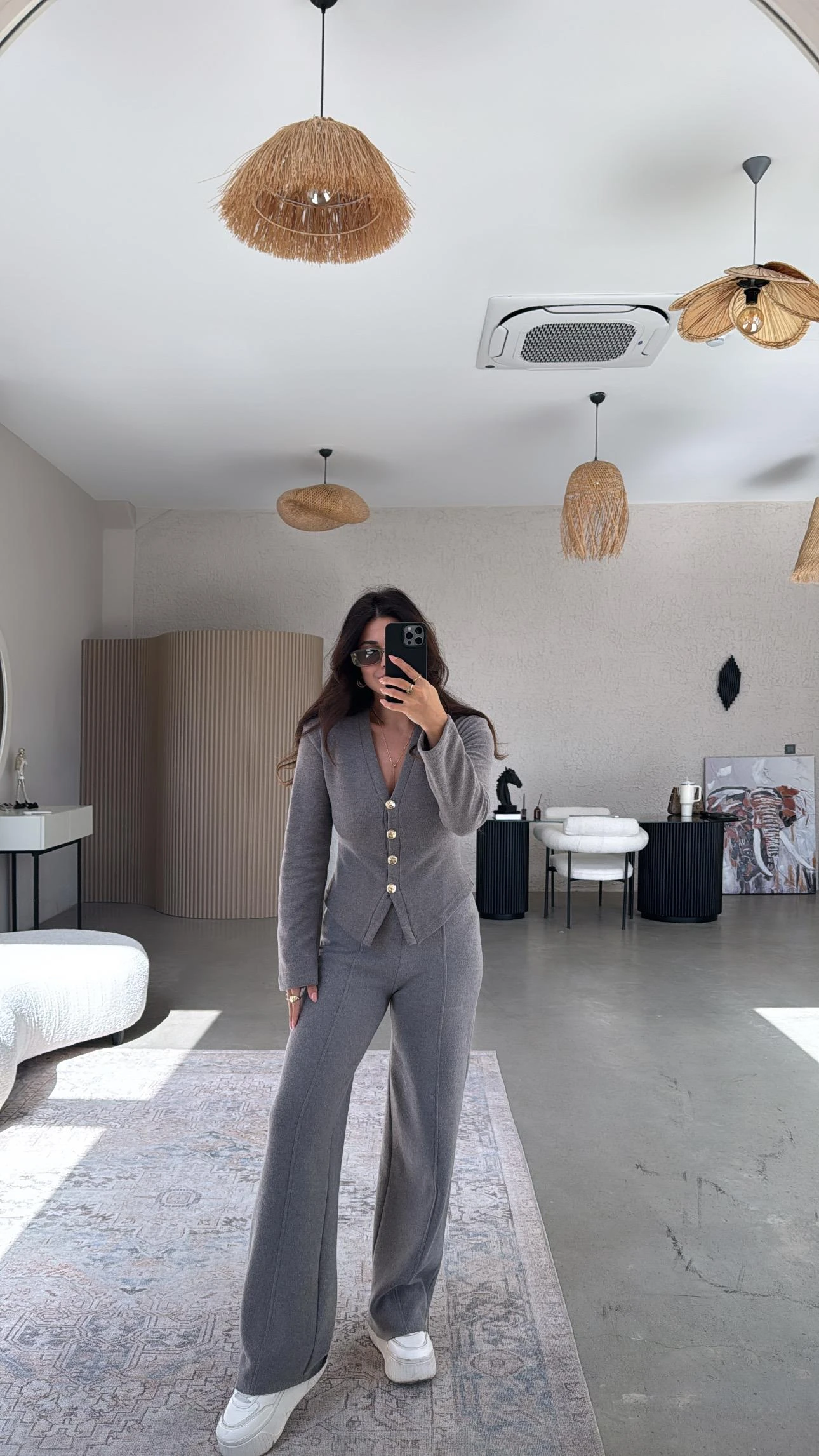 Zra Model Selanik Kumaş Triko Hırka Pantolon Takım - füme