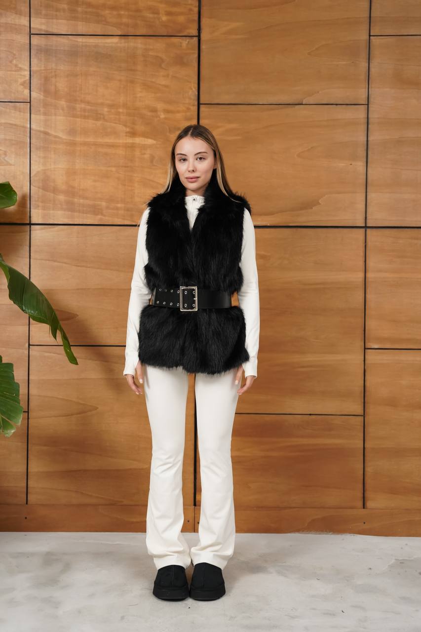 Kadın Kemerli Premium Kürk Yelek