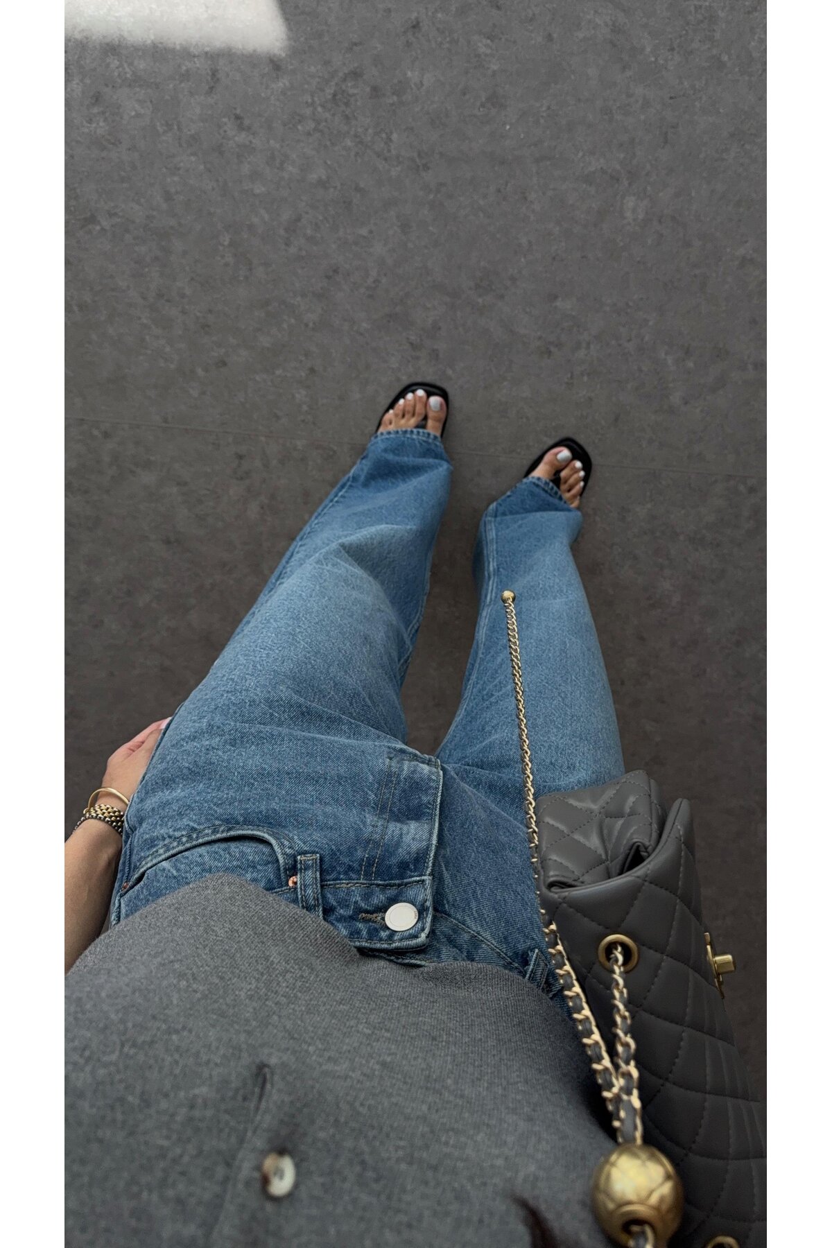 Kadın Mavi Yüksek Bel Straight Jean