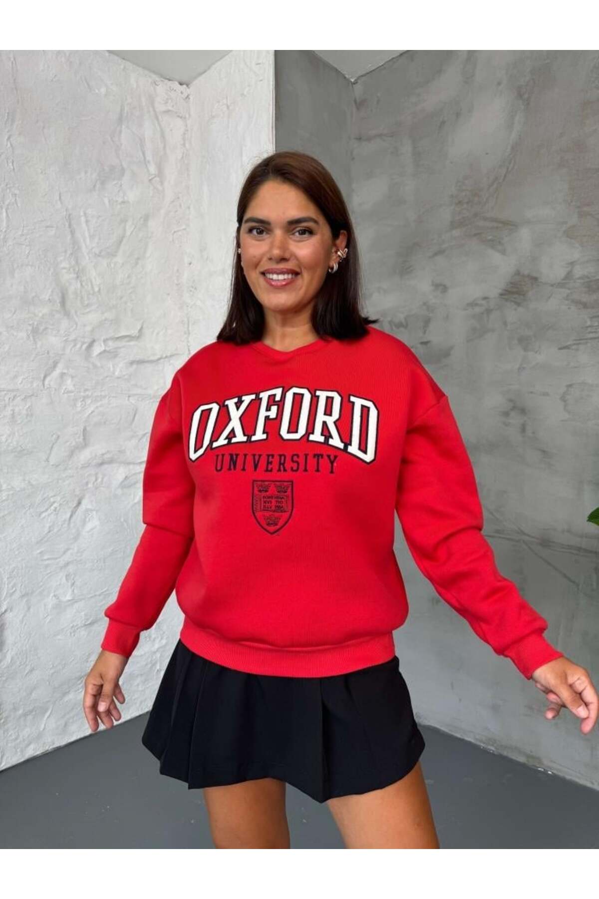 Oxford Nakışlı Bisiklet Yaka Sweatshirt