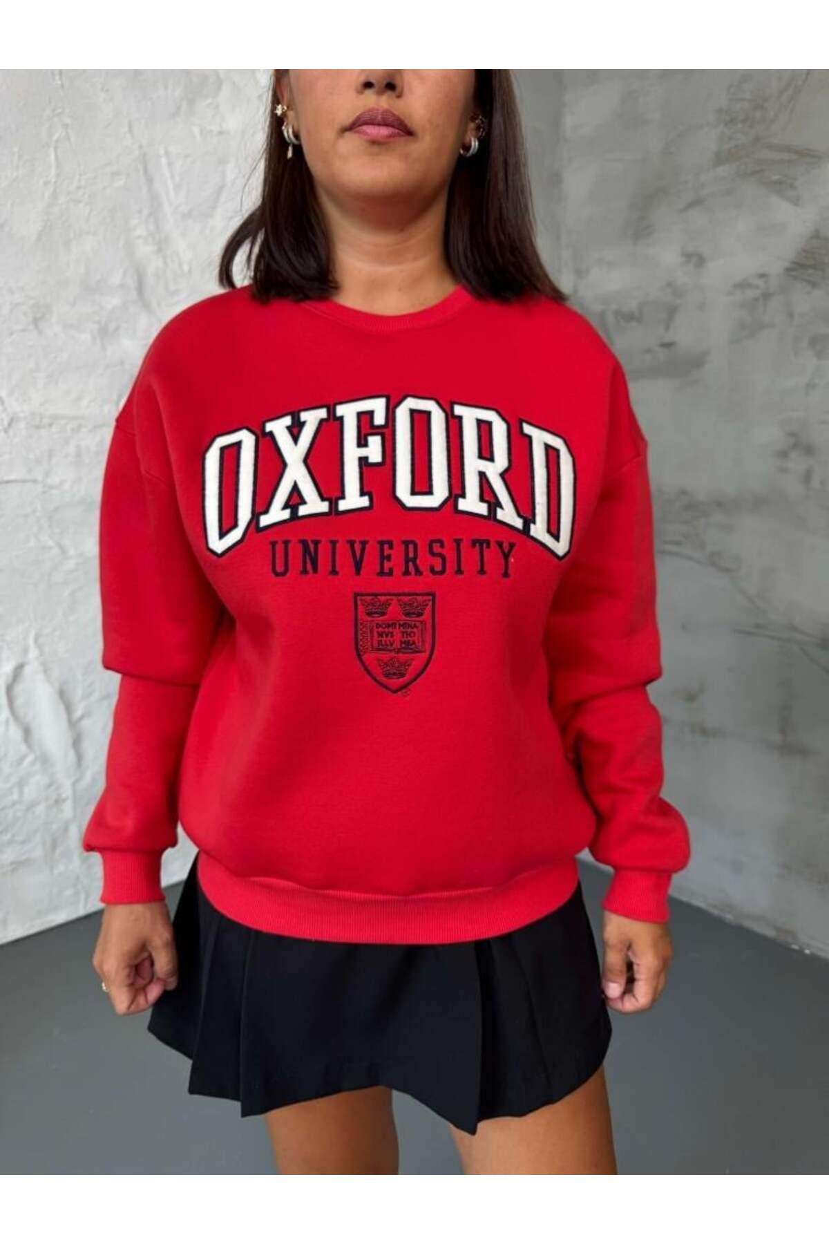 Oxford Nakışlı Bisiklet Yaka Sweatshirt