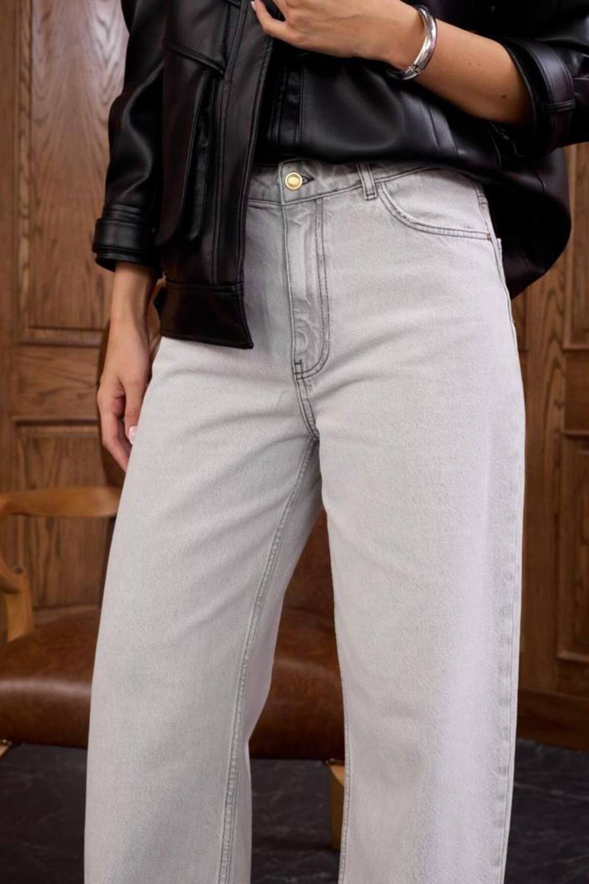 Kadın Orjinal Marka Gri Straight Jean