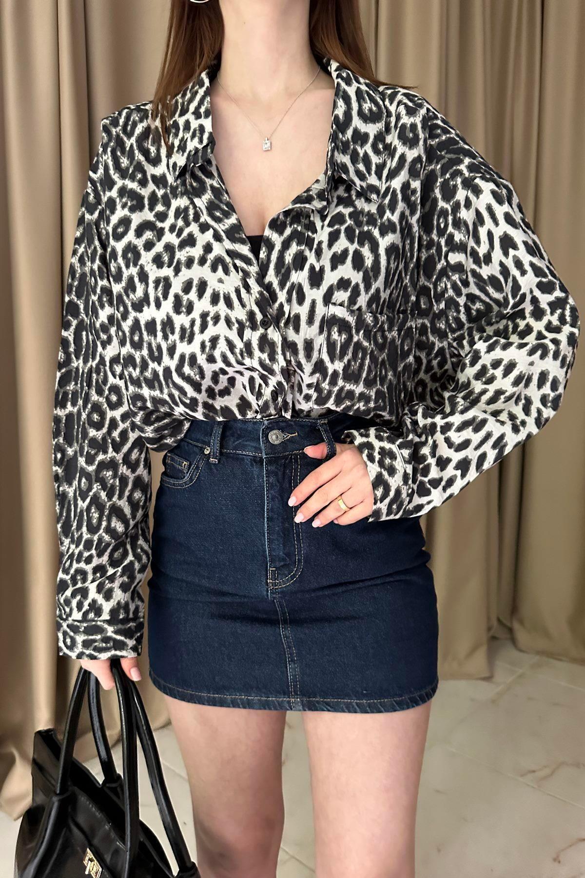 LEOPAR DESEN OVERSİZE GÖMLEK