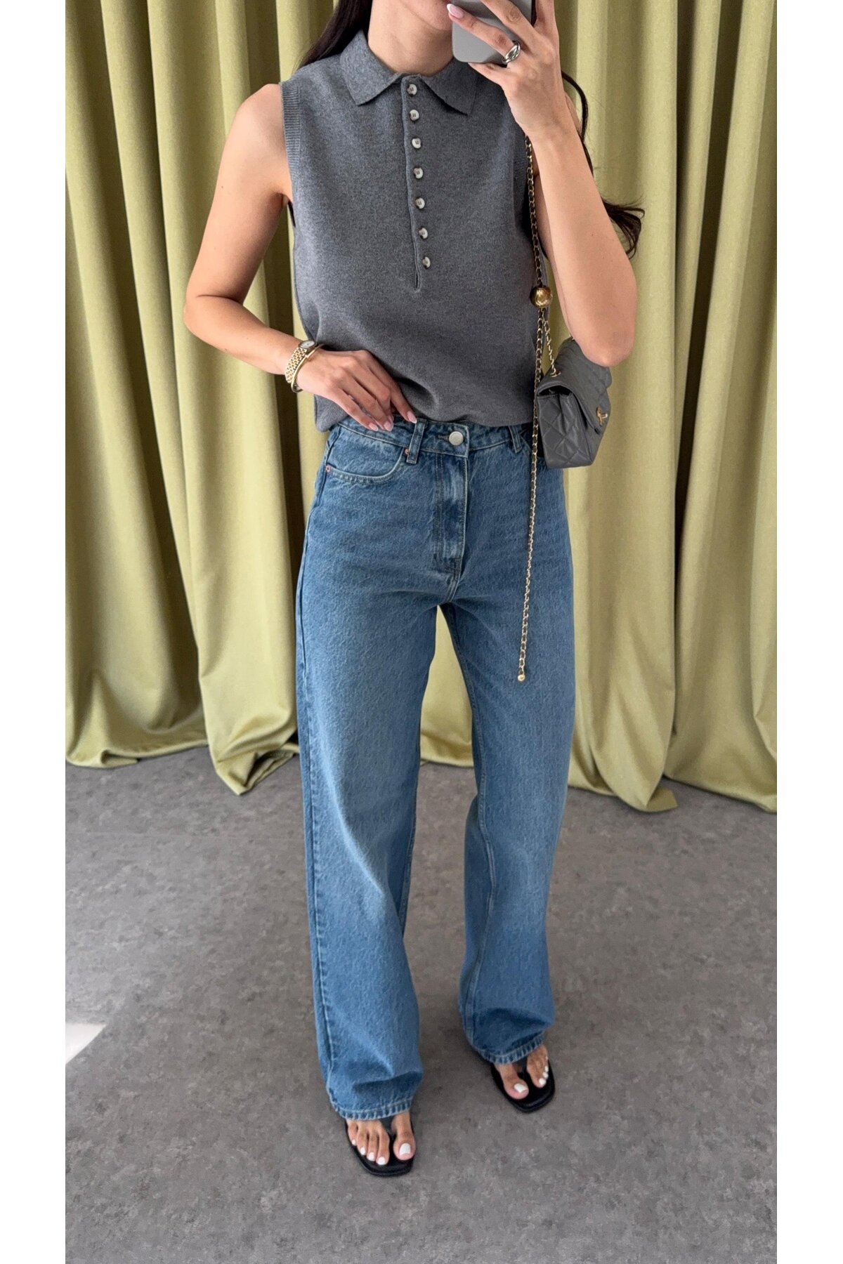 Kadın Mavi Yüksek Bel Straight Jean