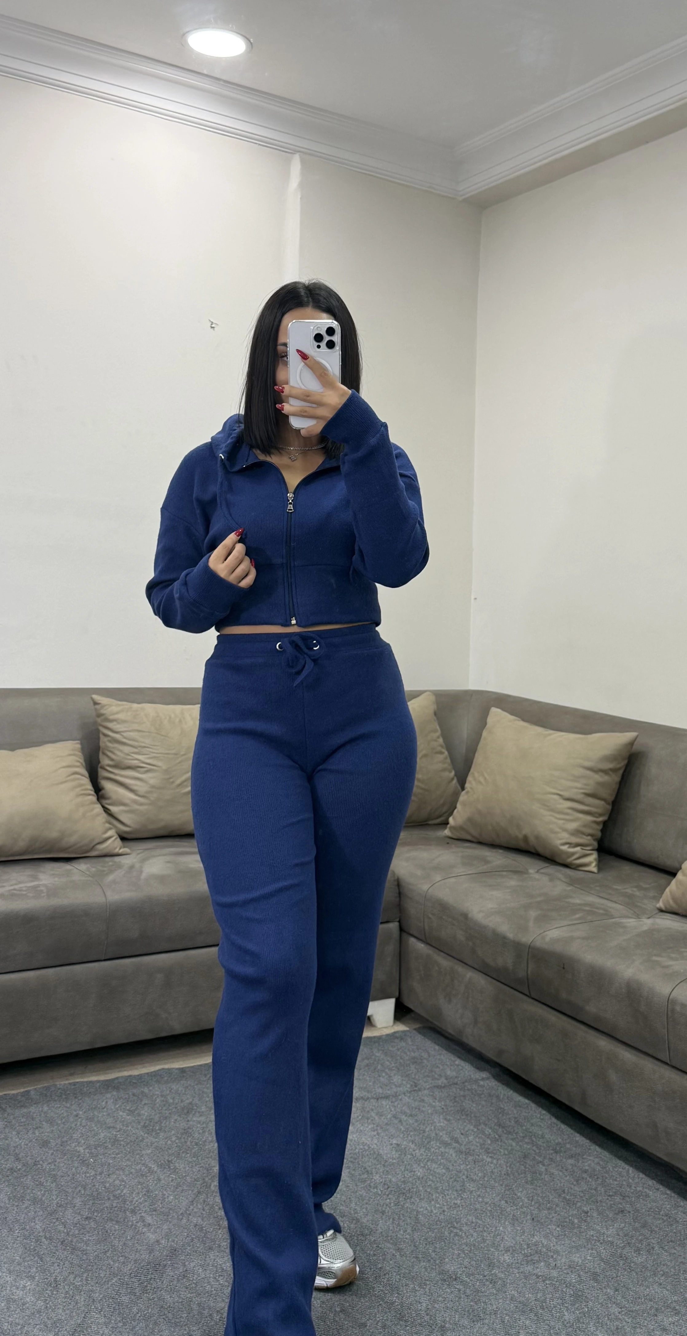 Selanik Kumaş Fermuarlı Kapüşonlu Sweatshirt Eşofman Takım