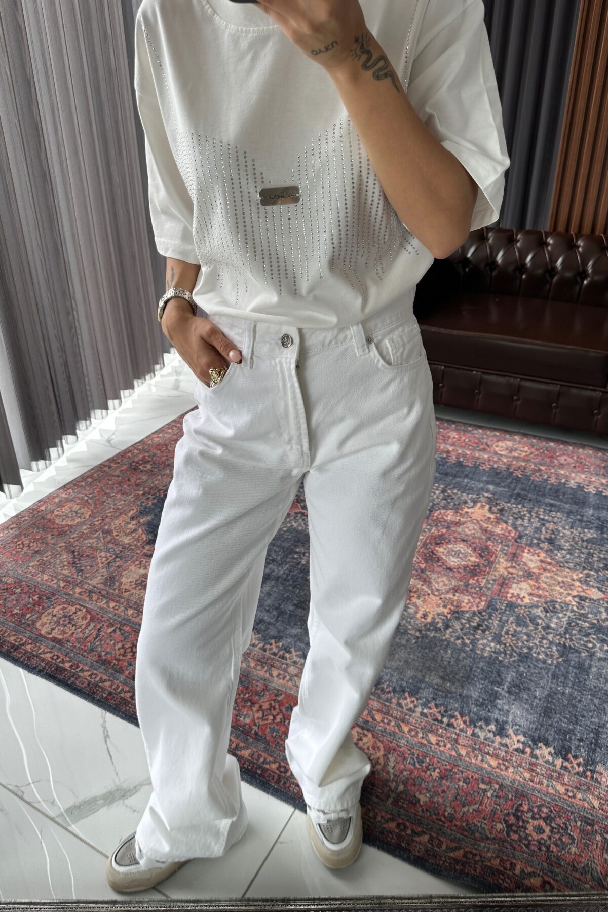 Bath Beyaz Wide Leg Jean