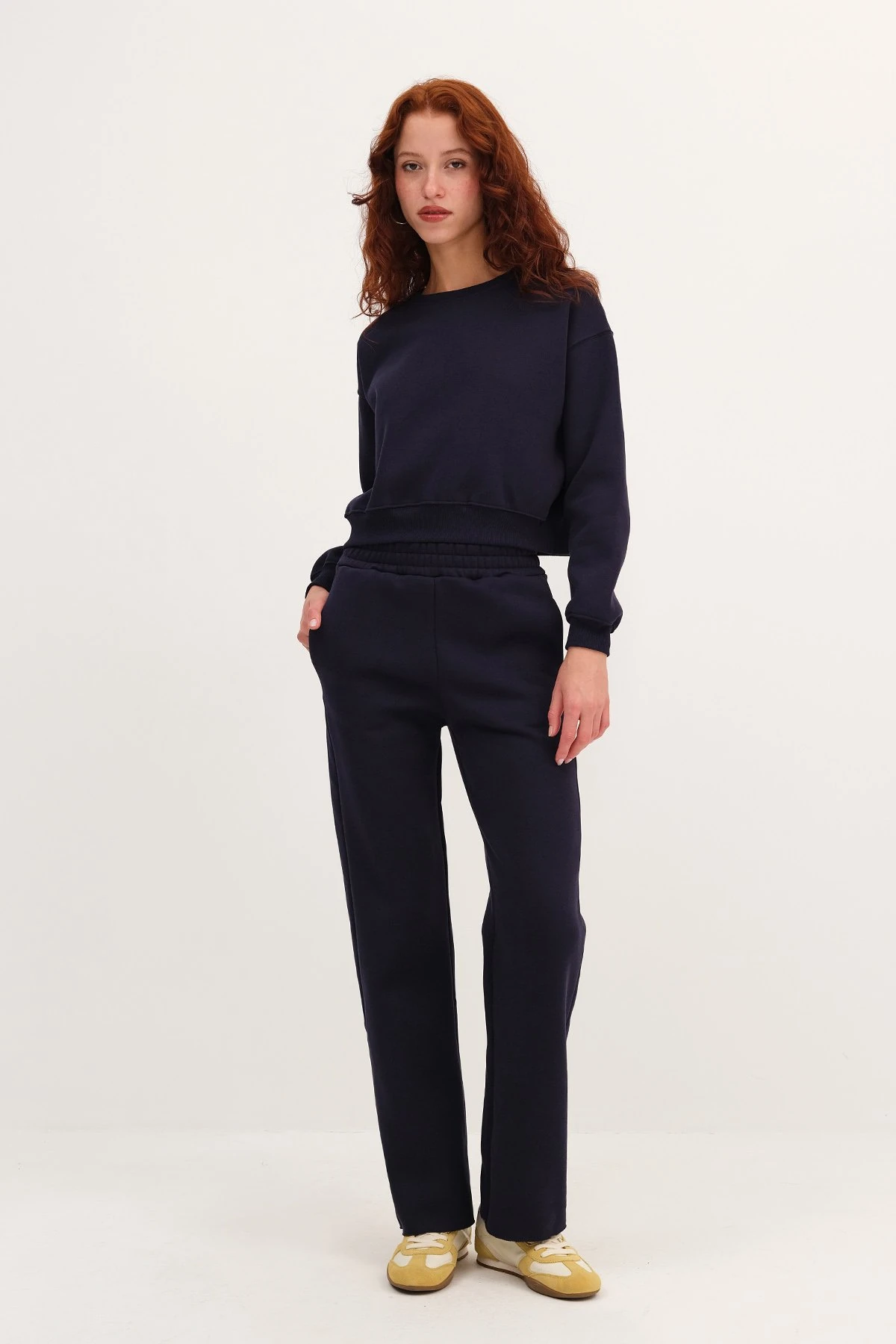 Kadın Şardonlu Geniş Kesim Alt-üst Takım - lacivert