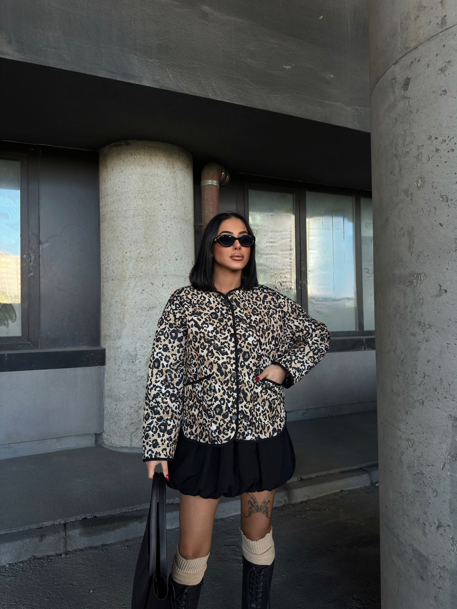 Leopar Desenli Kapitone Ceket