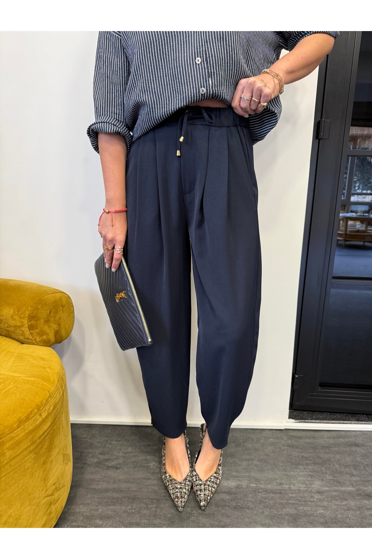 Kadın Beli Lastikli Lacivert Jogger Tiril Pantolon