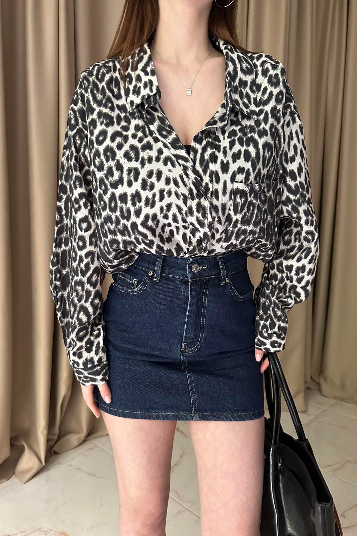 LEOPAR DESEN OVERSİZE GÖMLEK
