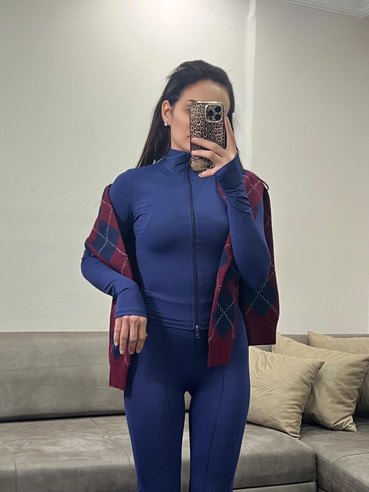 Kadın Sandy Kumaş Taytlı Fermuarlı Sweatshirt Takım