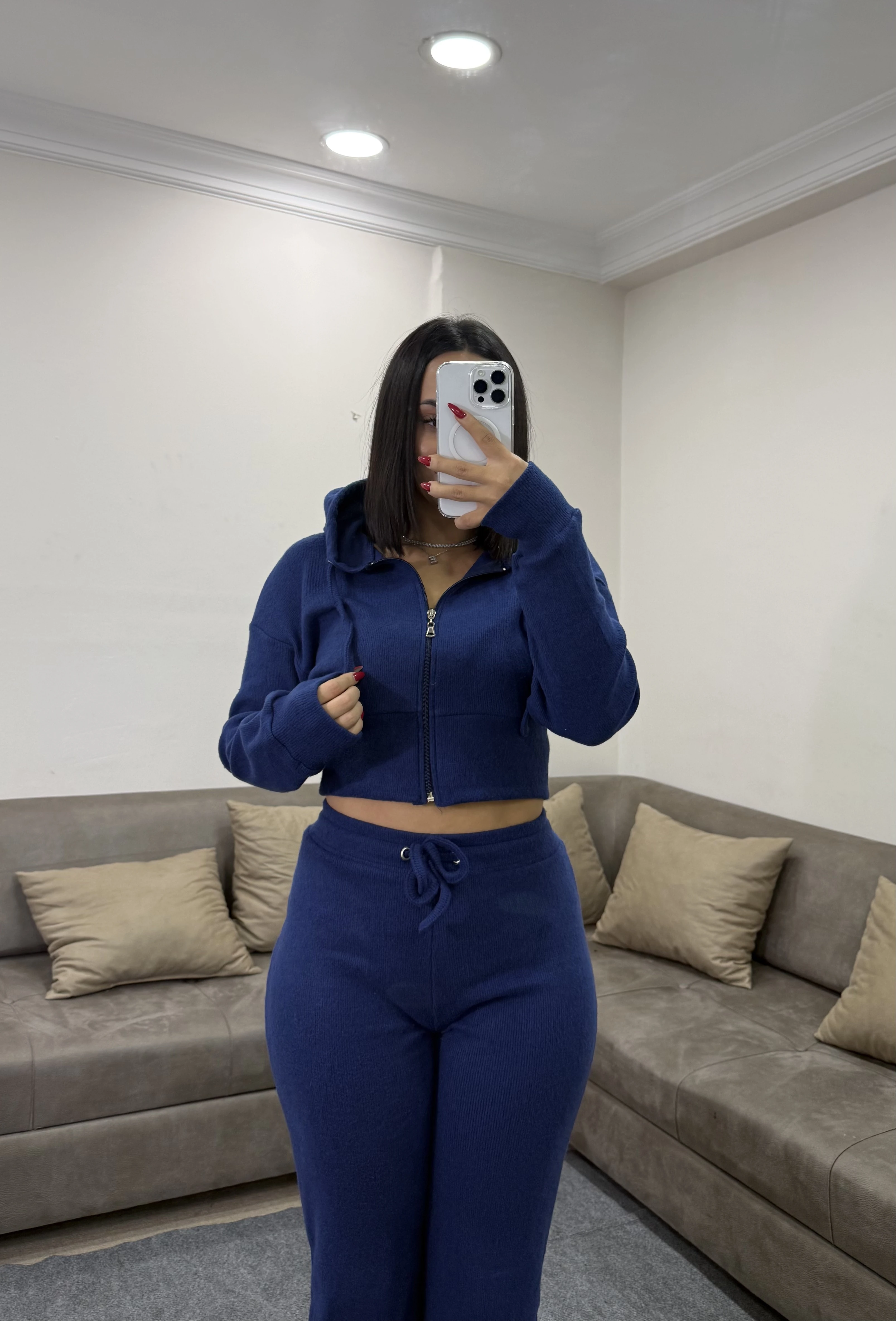 Selanik Kumaş Fermuarlı Kapüşonlu Sweatshirt Eşofman Takım