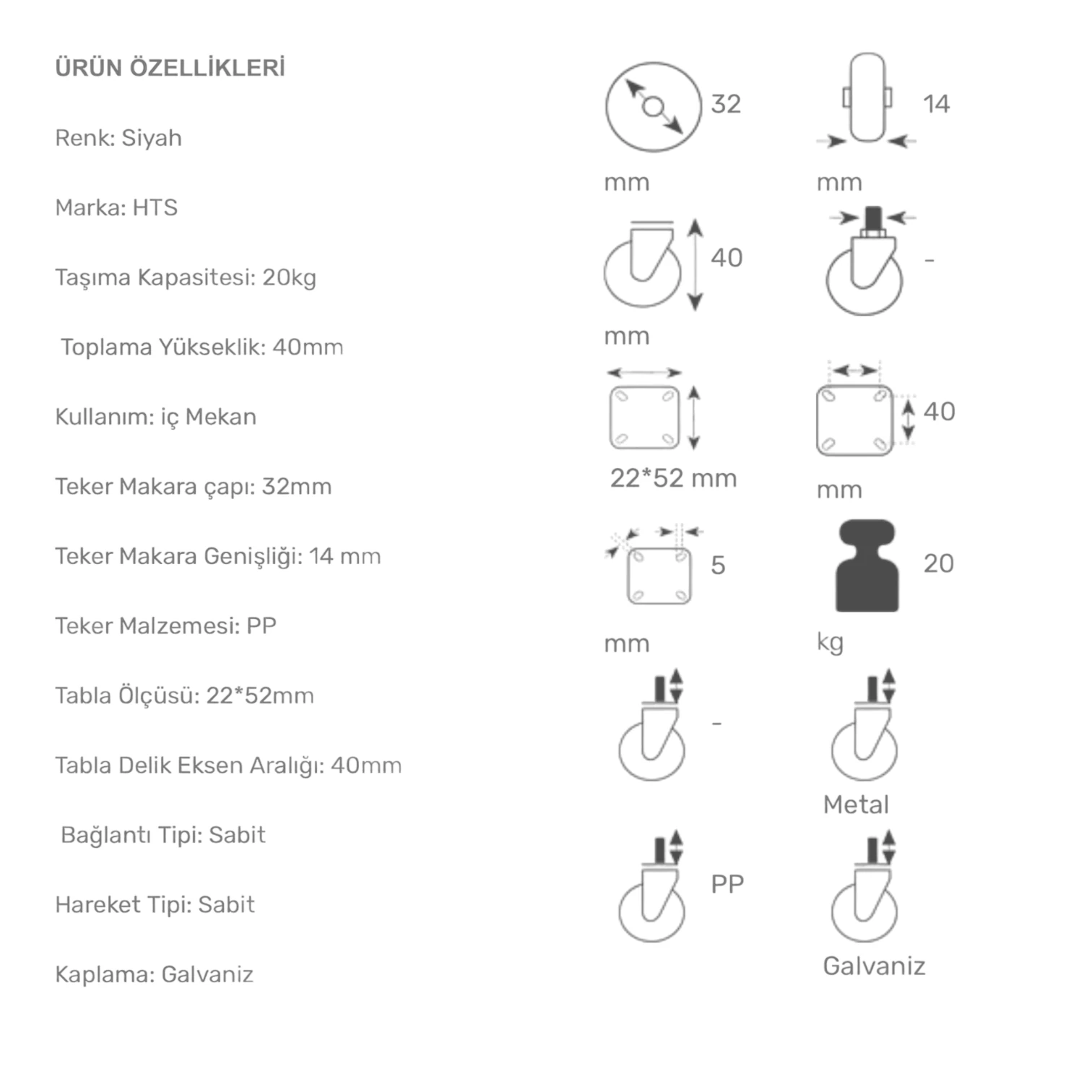 HTS-102 32x14 Sabit Teker