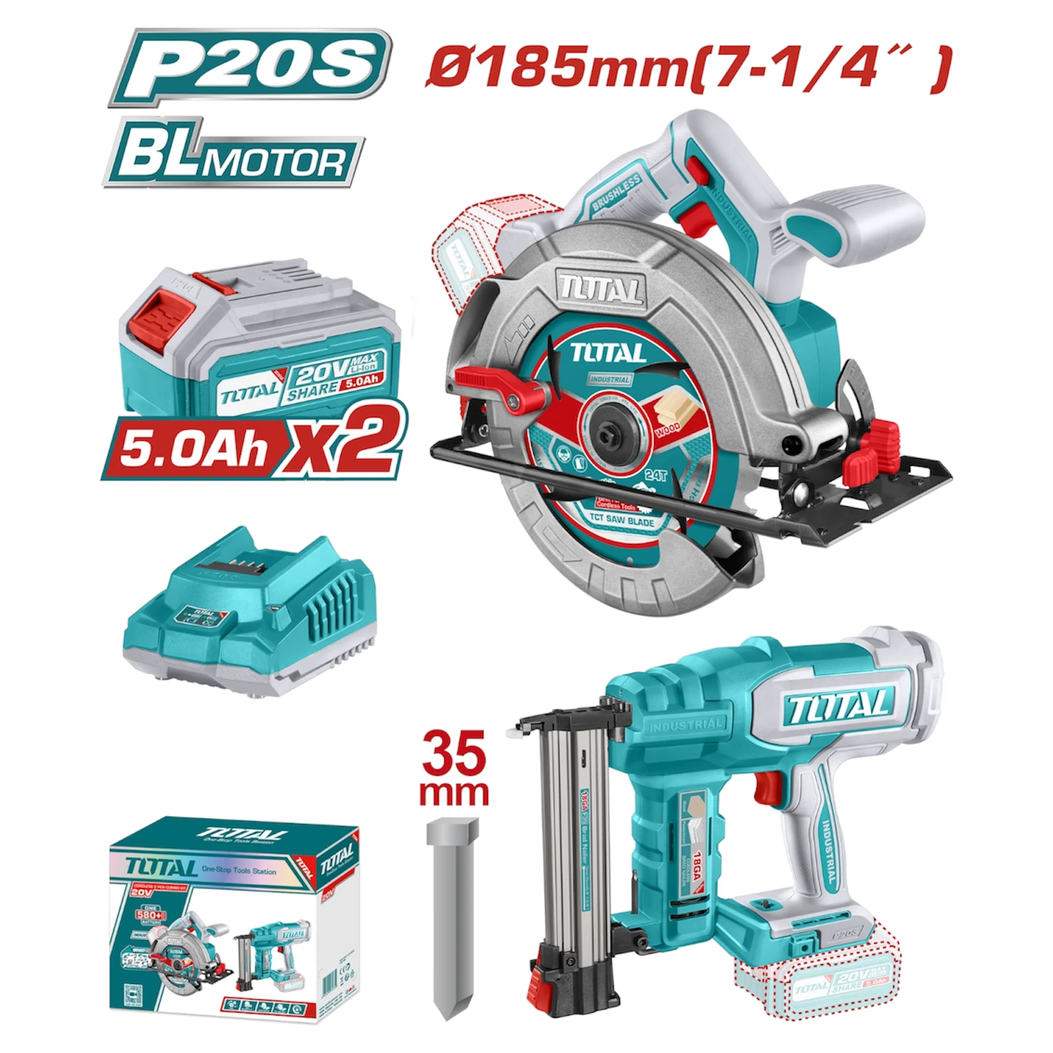 TOTAL 2'li Avantaj Set Daire Testere ve Zımba Tabancası -TOSLI240866E