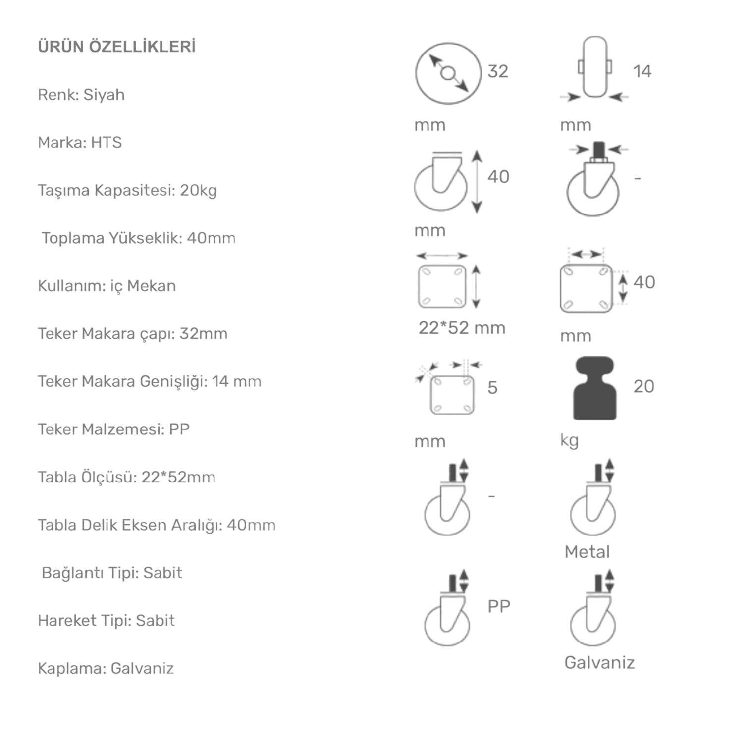 HTS-102 32x14 Sabit Teker