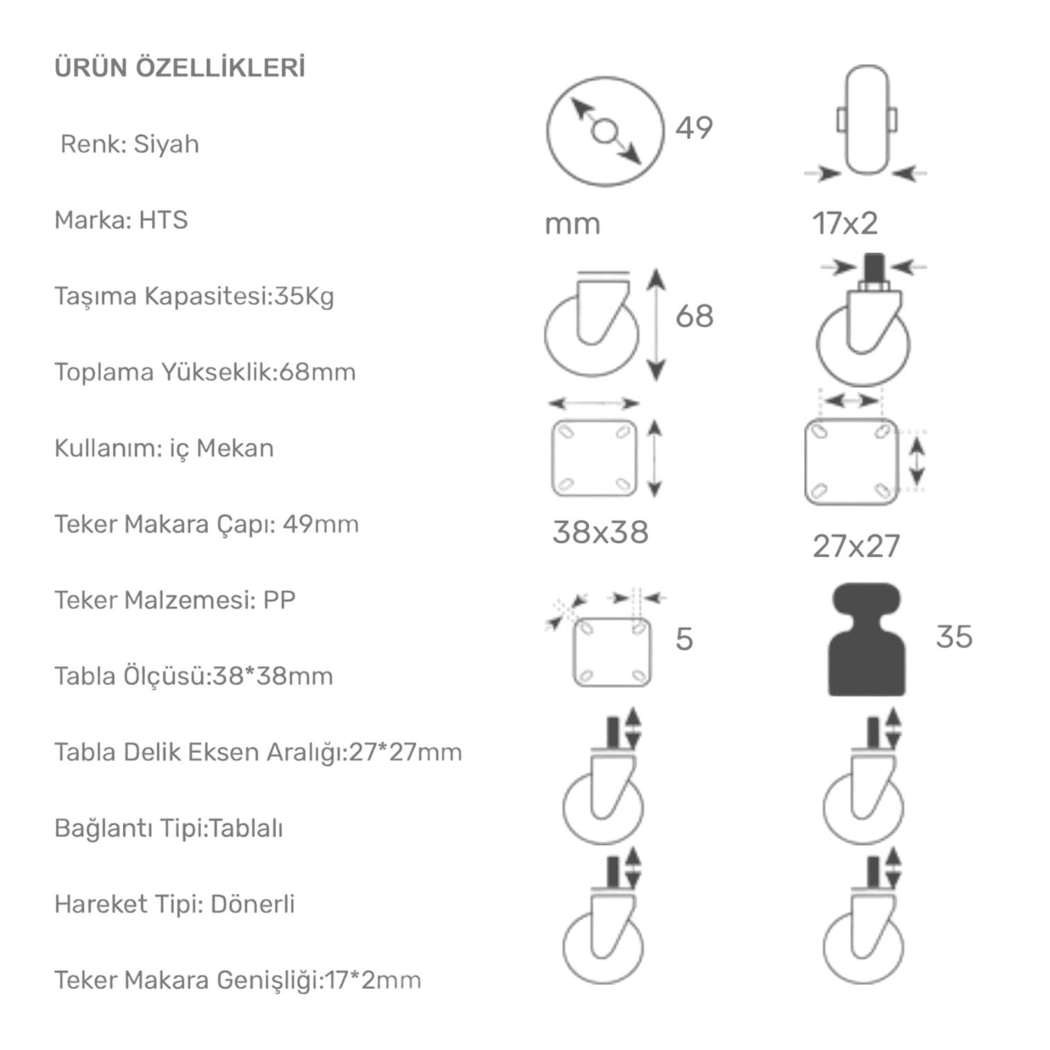 HTS-411 Bürosit Tipi Tablalı Teker