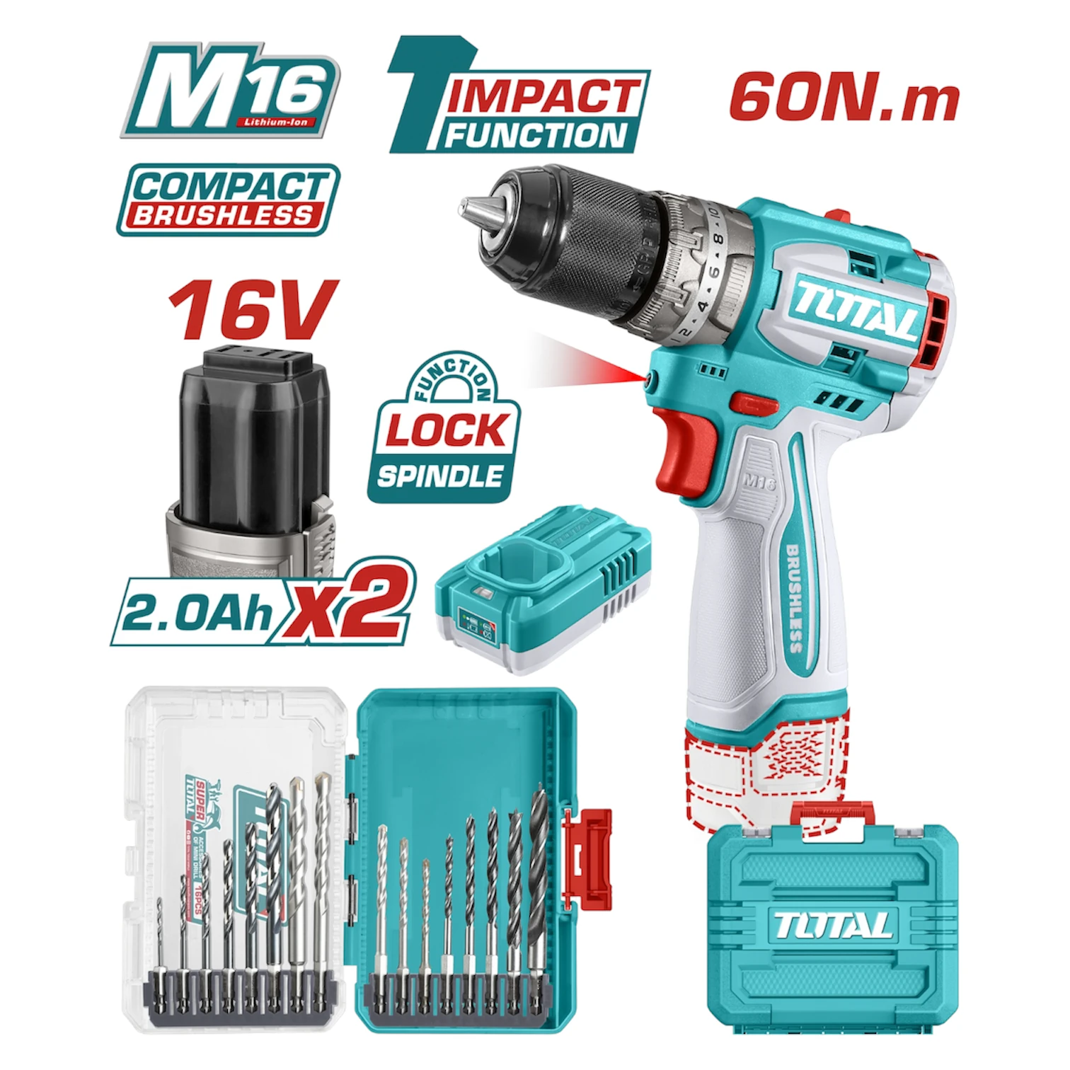 TOTAL Avantaj Set Darbeli Matkap ve Uç Seti 16V -TOSLI241199E