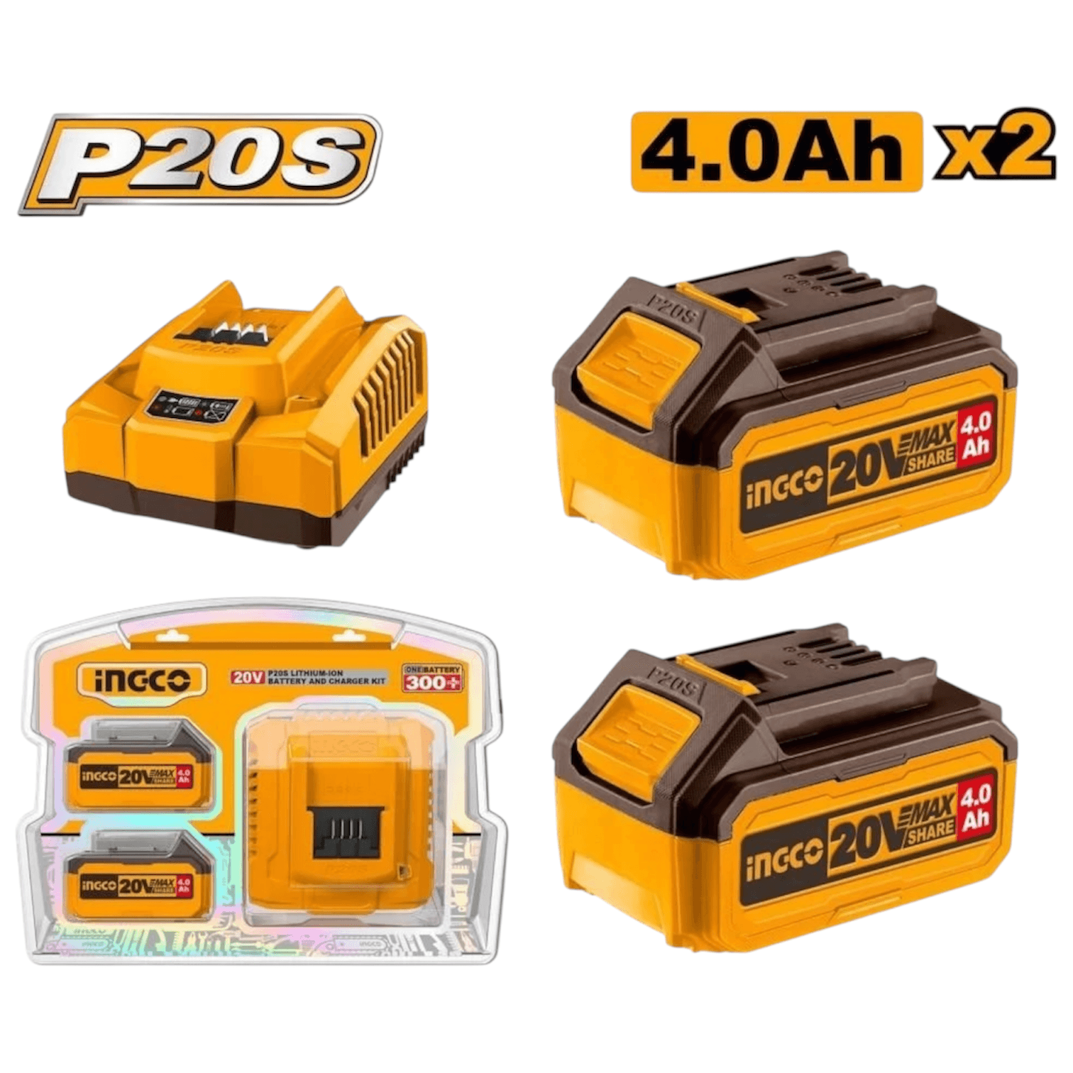 INGCO Li-ion Akü ve Şarj Cihazı Seti 20V 4 Ah ING-FBCPK1424E
